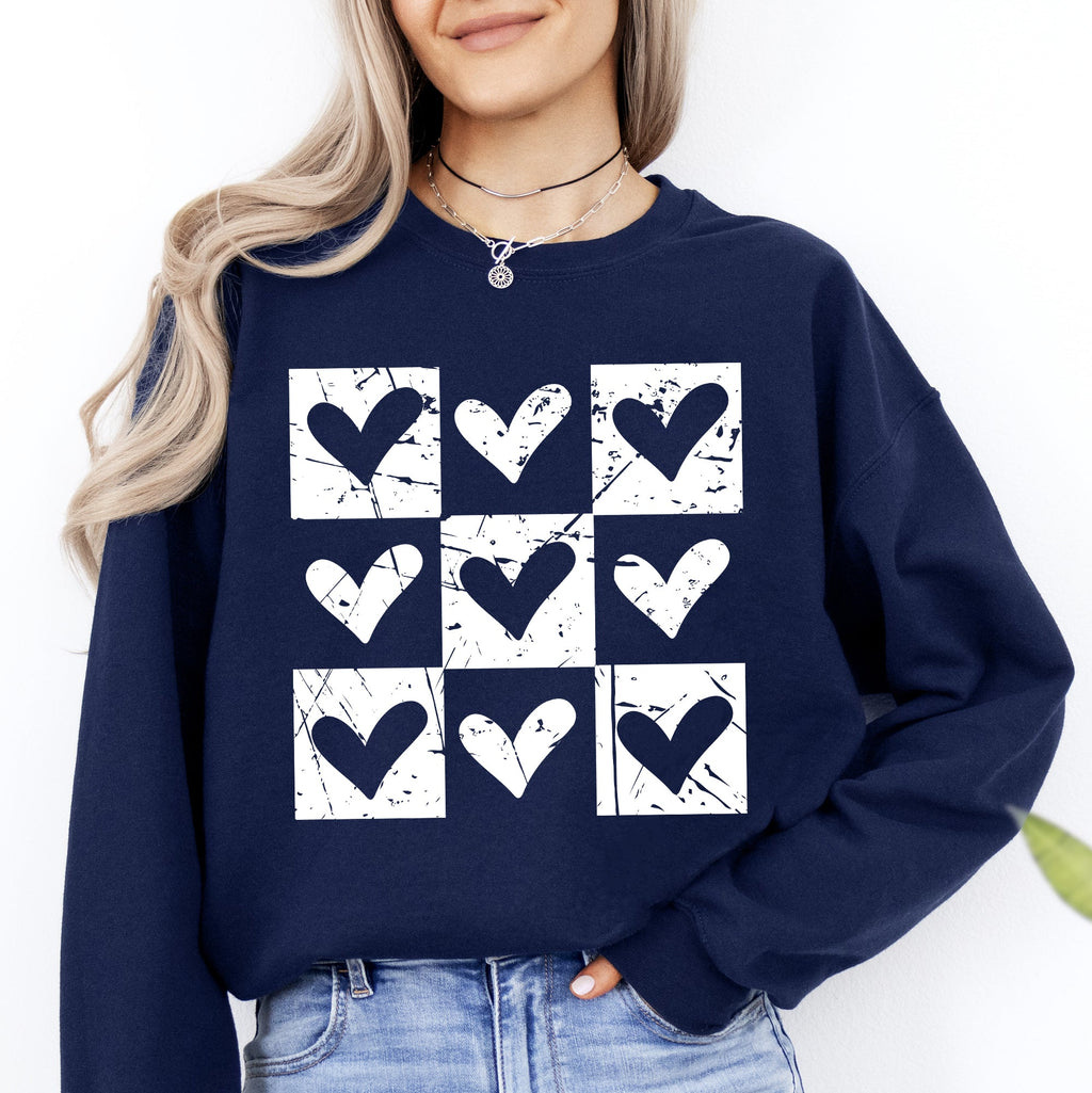 Checkered Hearts Retro Minimalist Love Valentine's Day Graphic Cozy Edition Sweatshirt