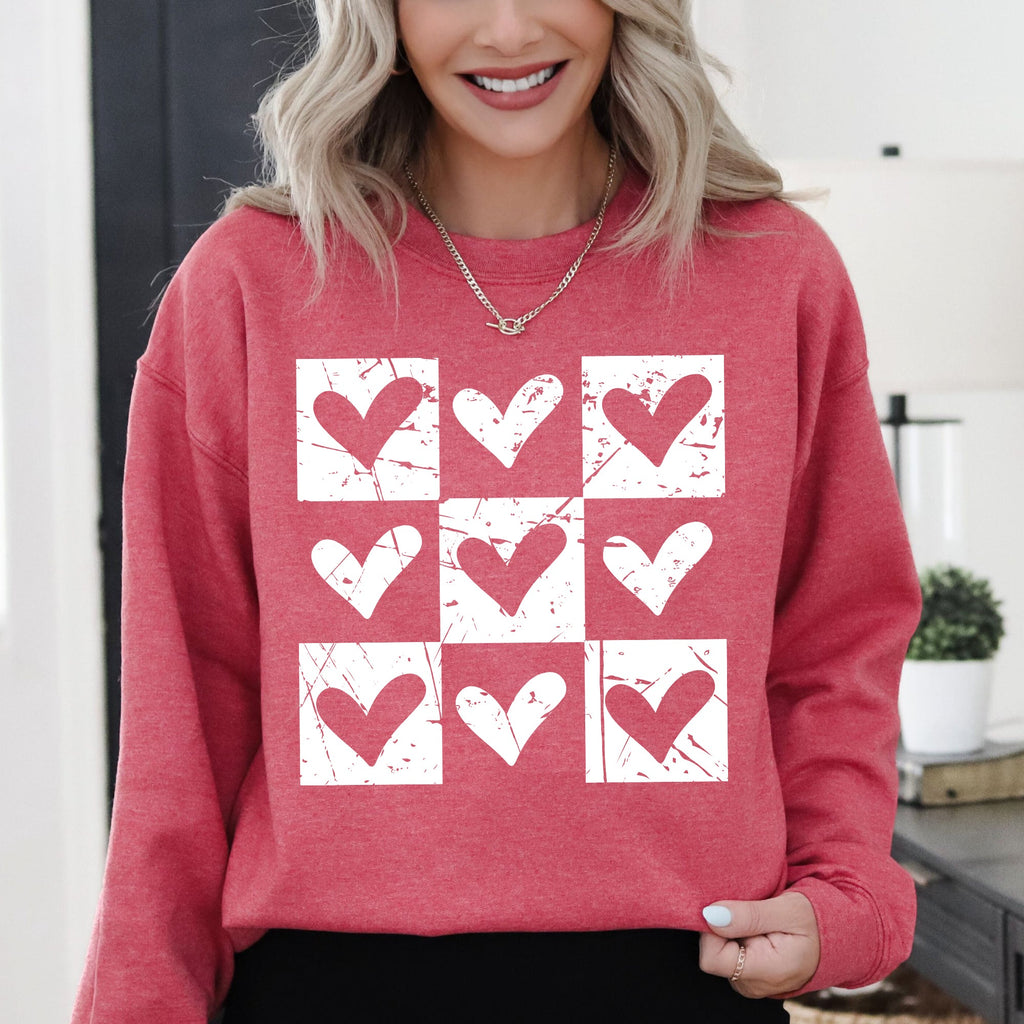 Checkered Hearts Retro Minimalist Love Valentine's Day Graphic Cozy Edition Sweatshirt