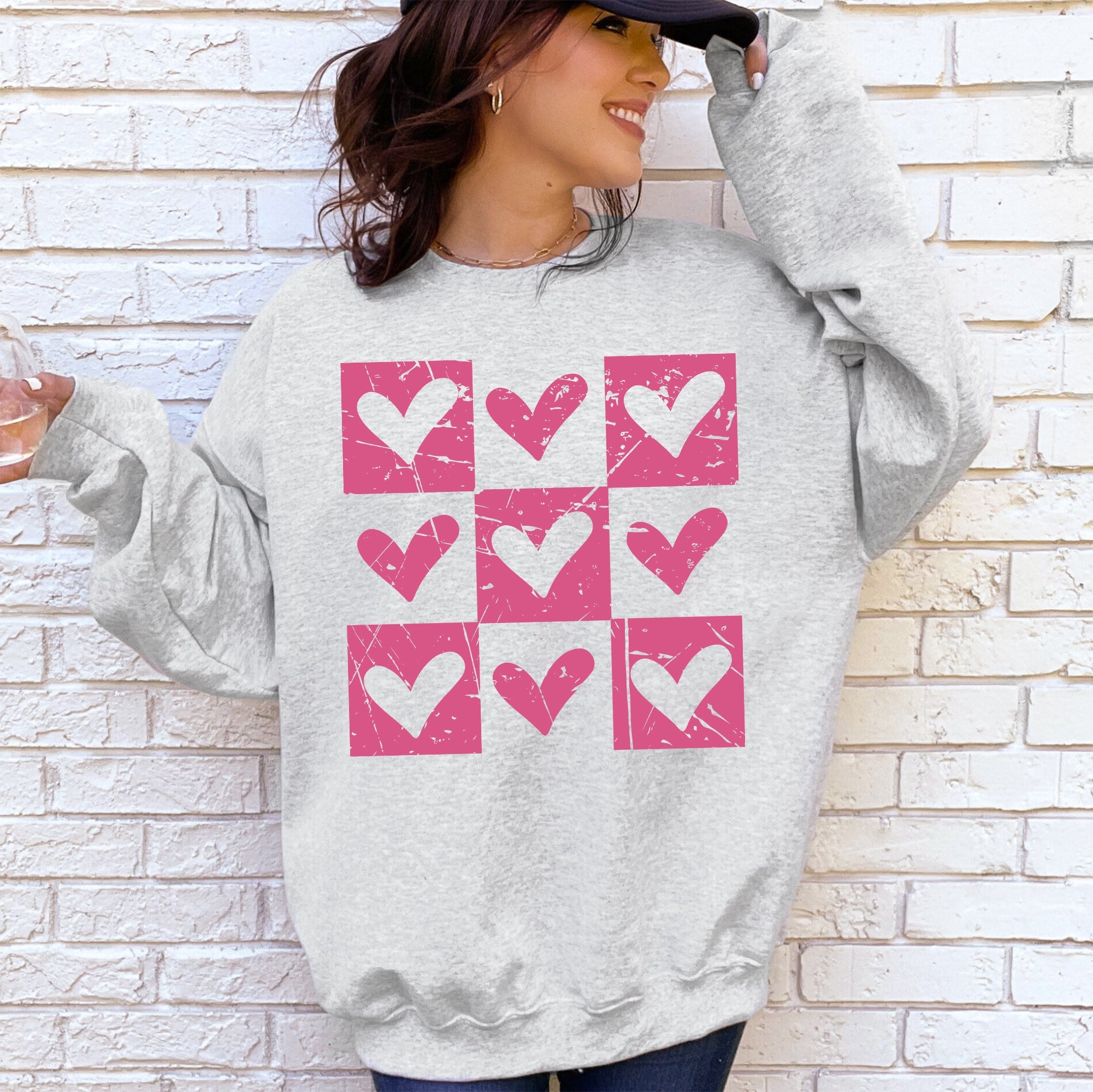 Checkered Hearts Retro Minimalist Love Valentine's Day Graphic Cozy Edition Sweatshirt