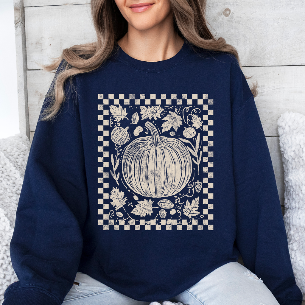 Checkered Pumpkin Minimalist Autumn Harvest Motif Cozy Seasonal For Fall Wardrobe Sweatshirt