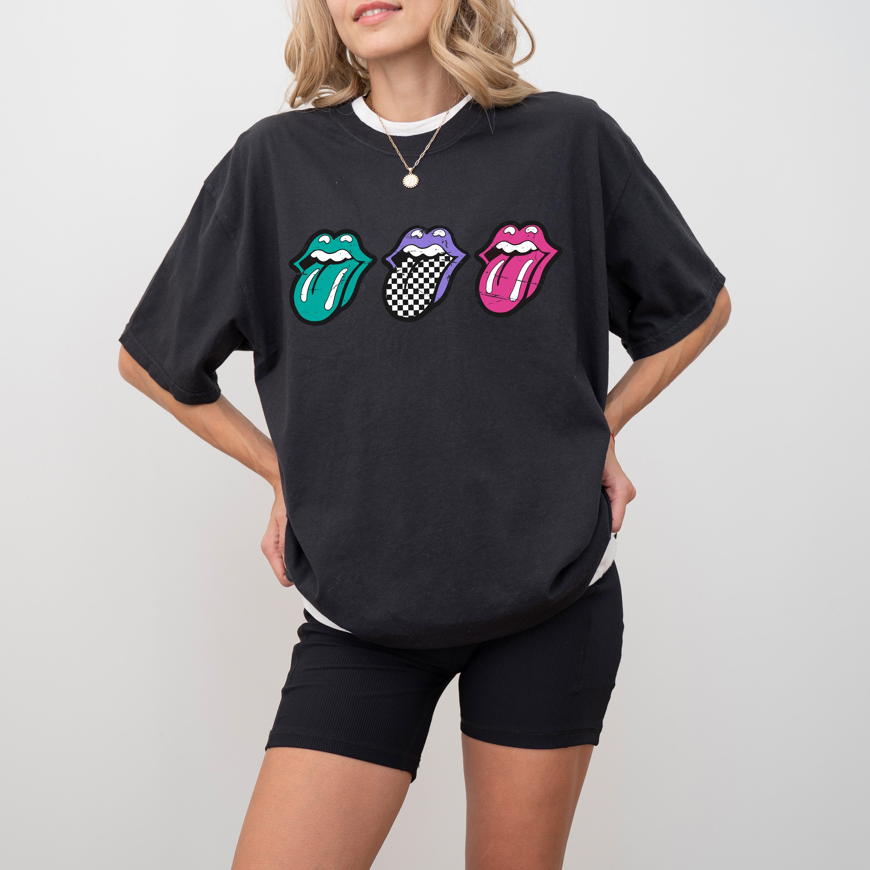 Checkered Rock Tongues Retro Lips Concert Tee Classic Rock Edition Comfort Colors Tee