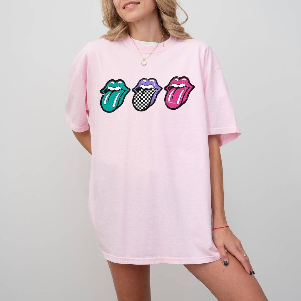Checkered Rock Tongues Retro Lips Concert Tee Classic Rock Edition Comfort Colors Tee