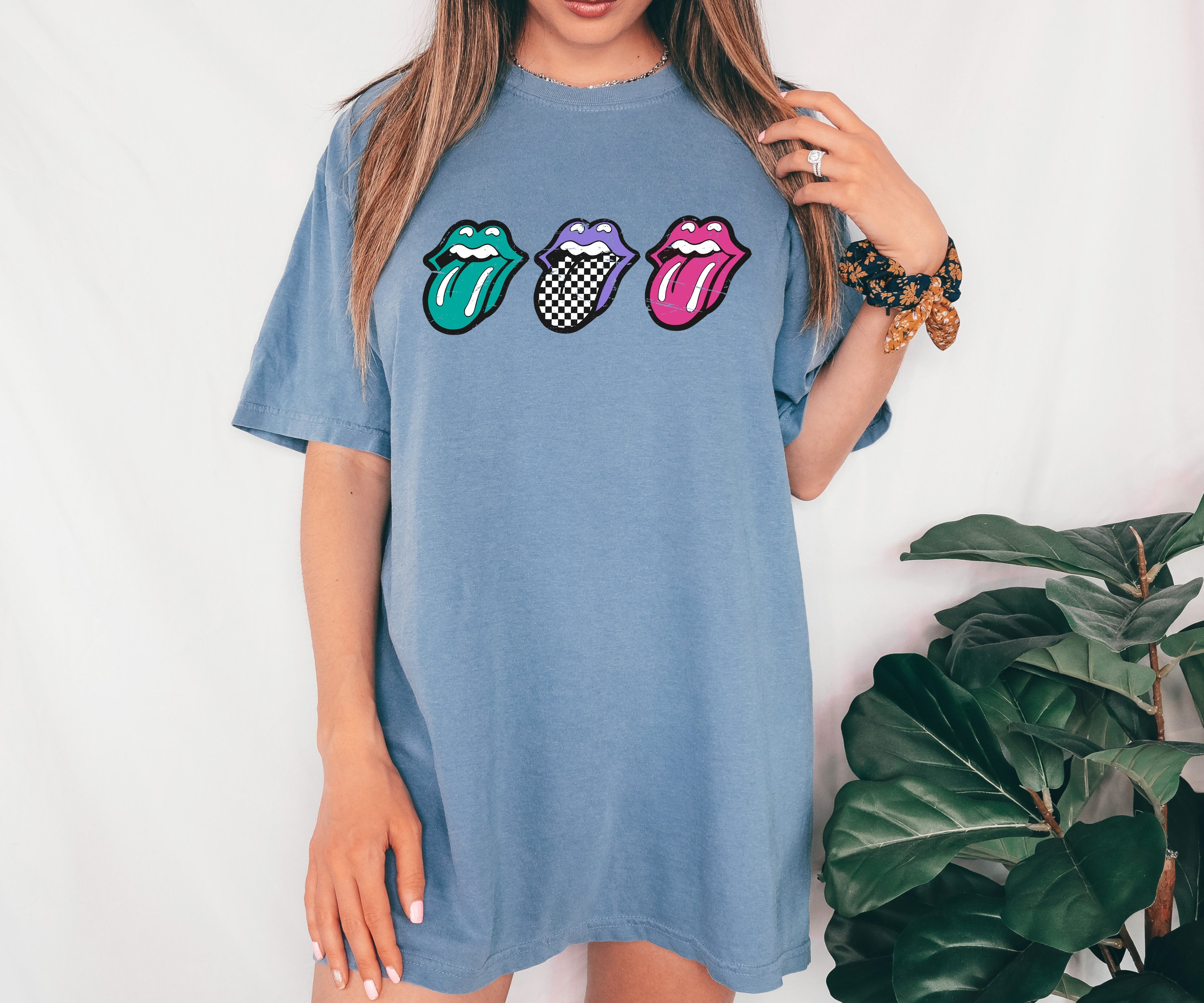 Checkered Rock Tongues Retro Lips Concert Tee Classic Rock Edition Comfort Colors Tee