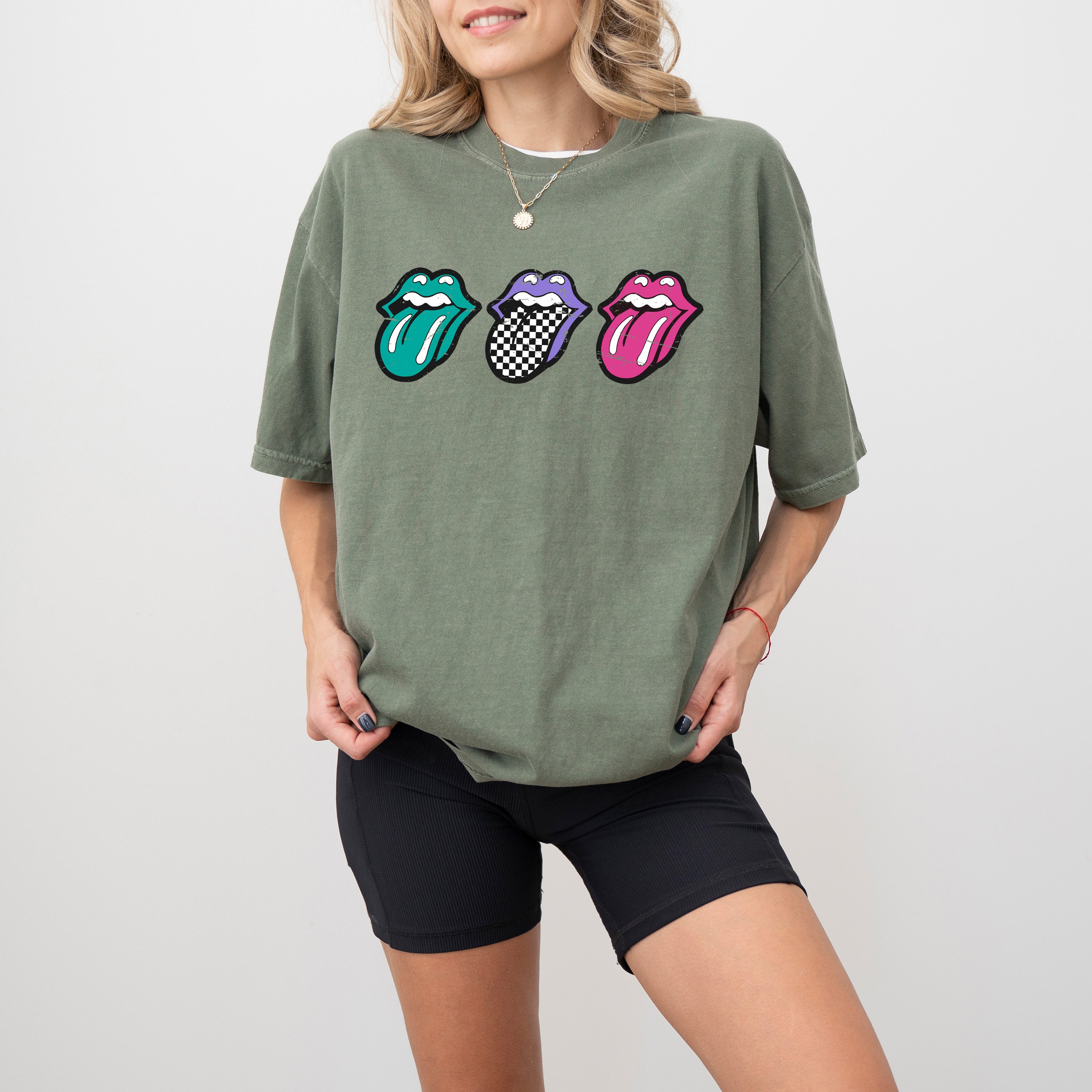 Checkered Rock Tongues Retro Lips Concert Tee Classic Rock Edition Comfort Colors Tee