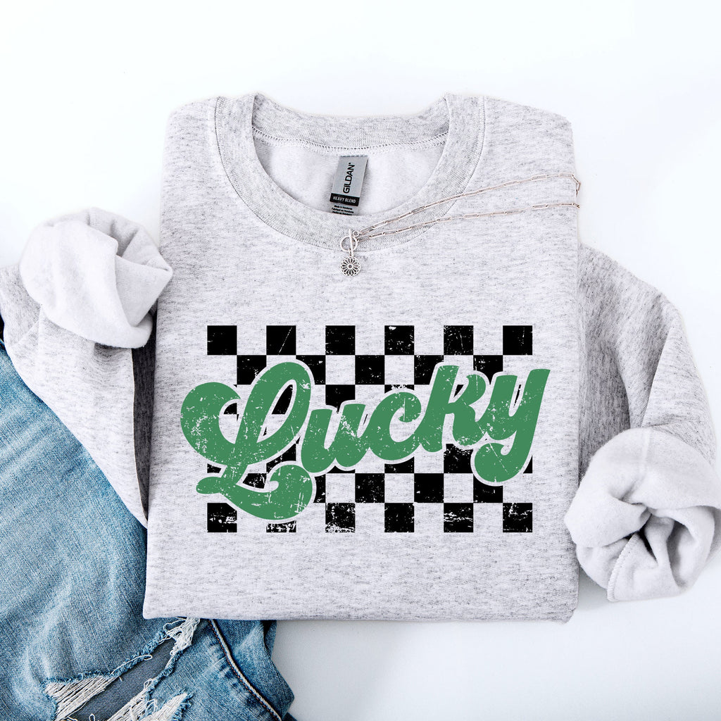 Lucky Leprechaun Checkered Retro Vintage St Patrick's Day Shamrock Clover Sweatshirt