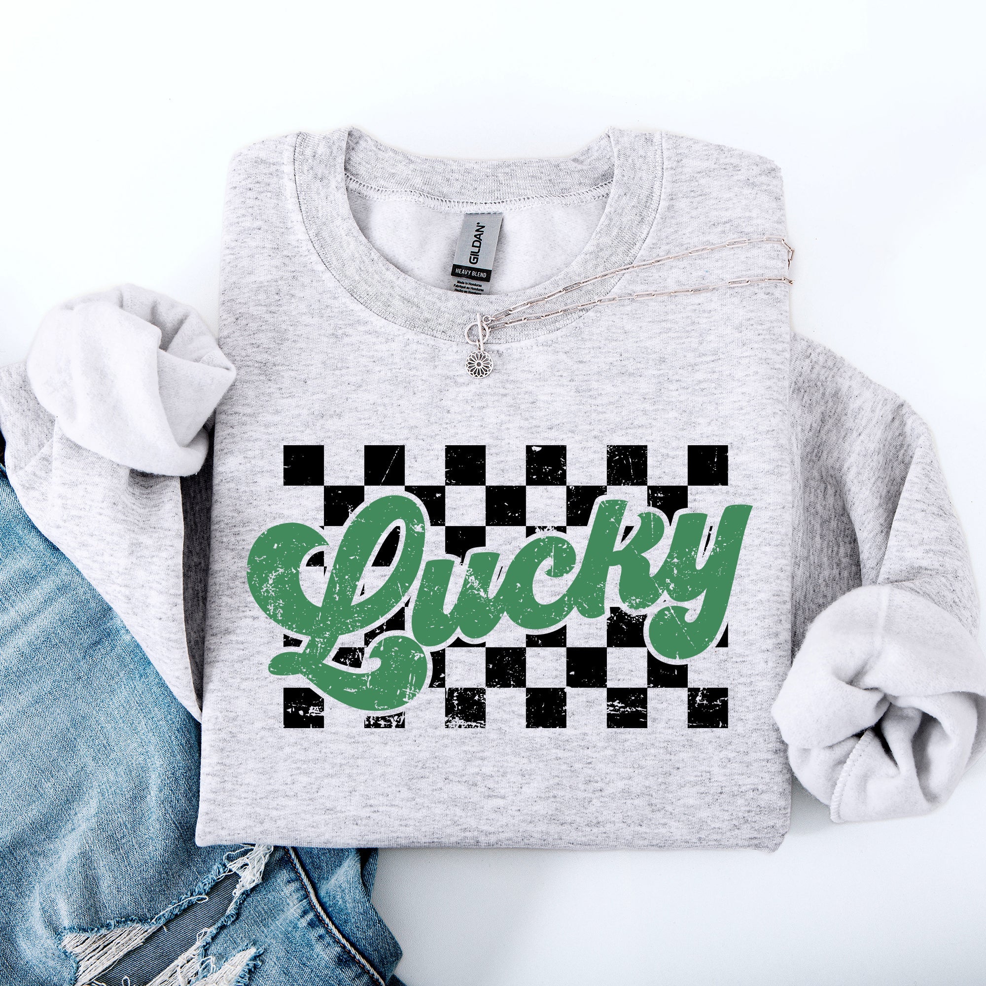 Lucky Leprechaun Checkered Retro Vintage St Patrick's Day Shamrock Clover Sweatshirt