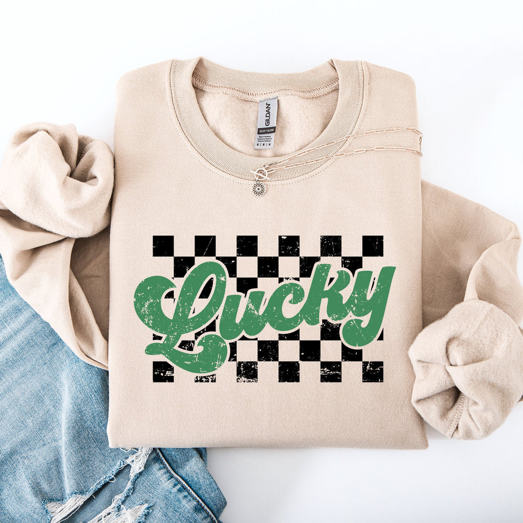 Lucky Leprechaun Checkered Retro Vintage St Patrick's Day Shamrock Clover Sweatshirt