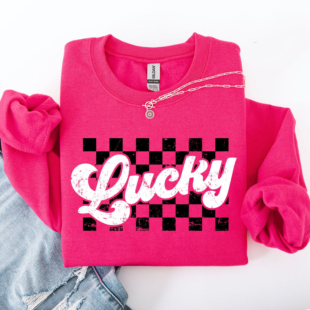 Lucky Leprechaun Checkered Retro Vintage St Patrick's Day Shamrock Clover Sweatshirt