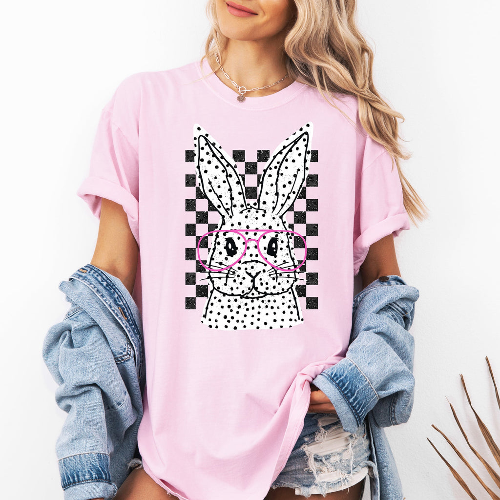 Checkered Retro Polka Dot Easter Bunny Jesus Holiday Print Collection Comfort Colors Tee