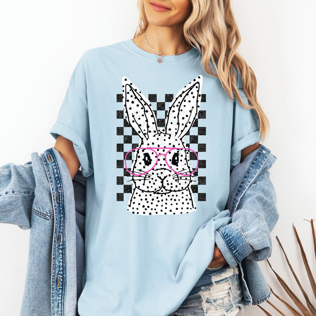 Checkered Retro Polka Dot Easter Bunny Jesus Holiday Print Collection Comfort Colors Tee
