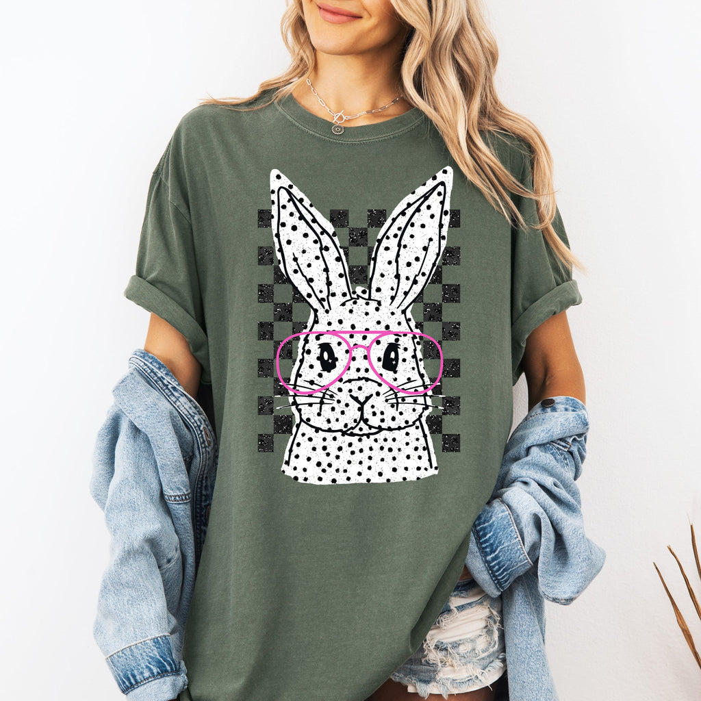 Checkered Retro Polka Dot Easter Bunny Jesus Holiday Print Collection Comfort Colors Tee