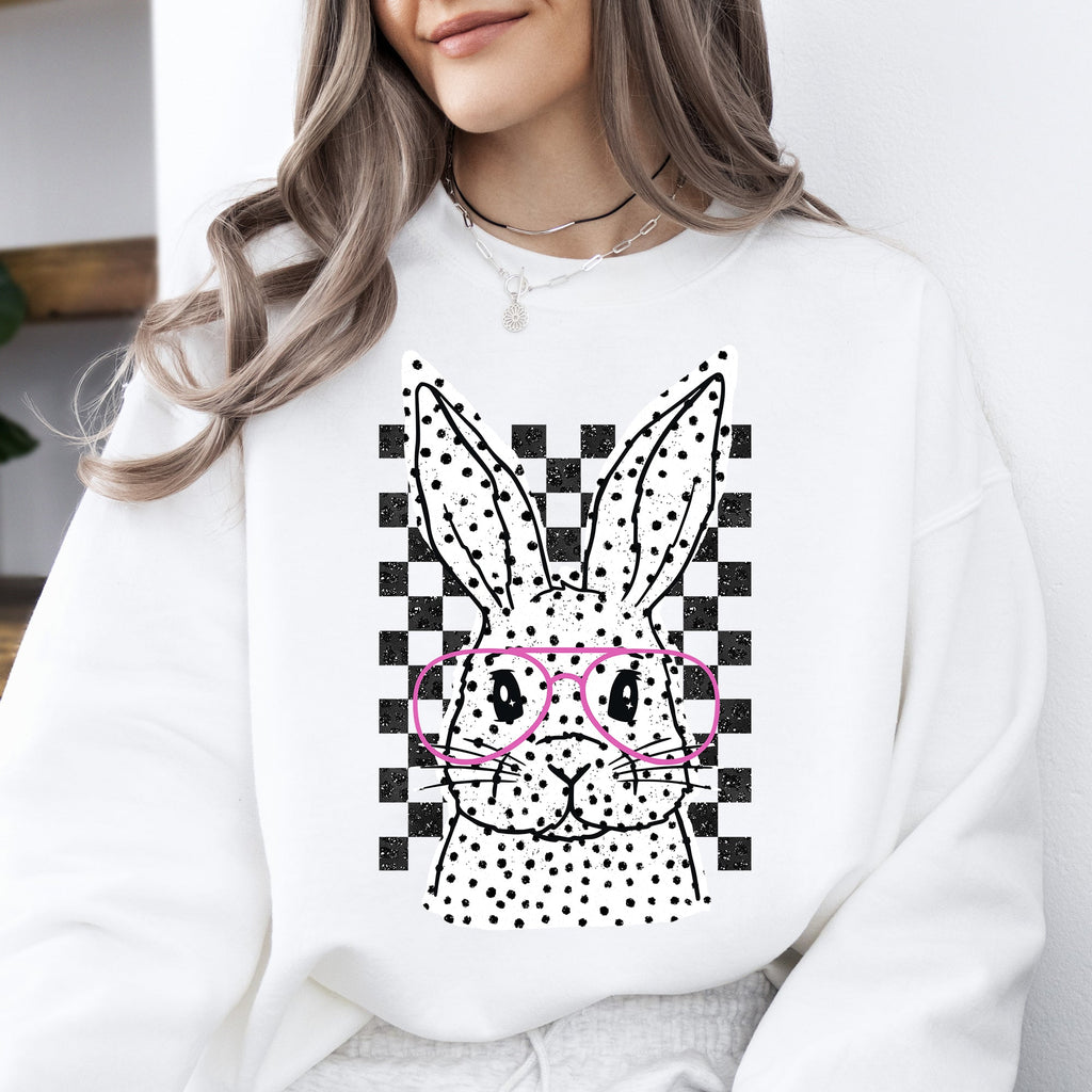 Checkered Retro Polka Dot Easter Bunny Jesus Rabbit Holiday Celebration Vintage Style Sweatshirt