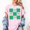 Checkered Retro Ribbon Bows St Patrick's Day Shamrock Clover Leprechaun Lucky Comfort Colors Tee