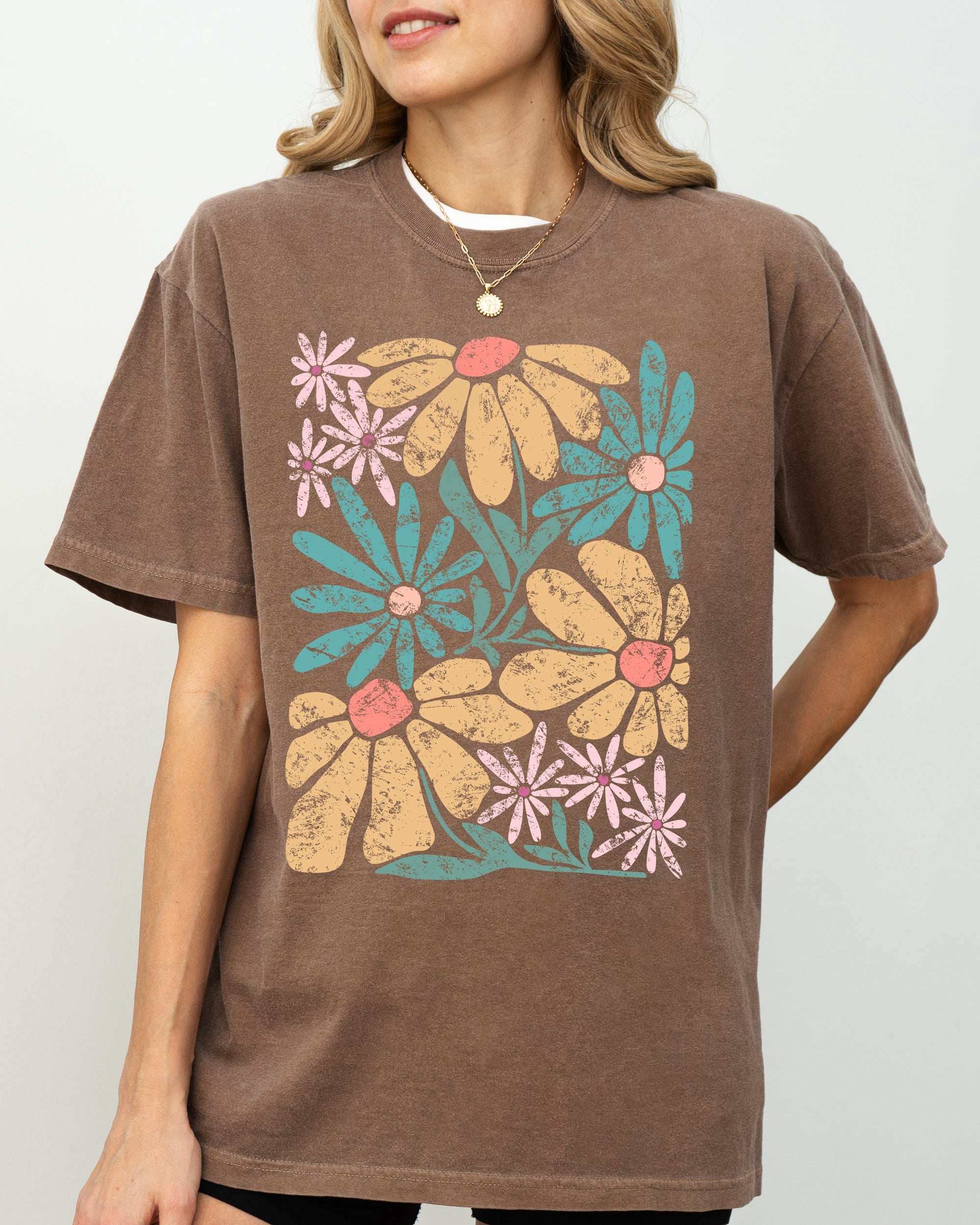 Chic Gorgeous Abstract Flowers Boho Floral Design Summer Vibes Gardening Festival Nature Comfort Colors Tee