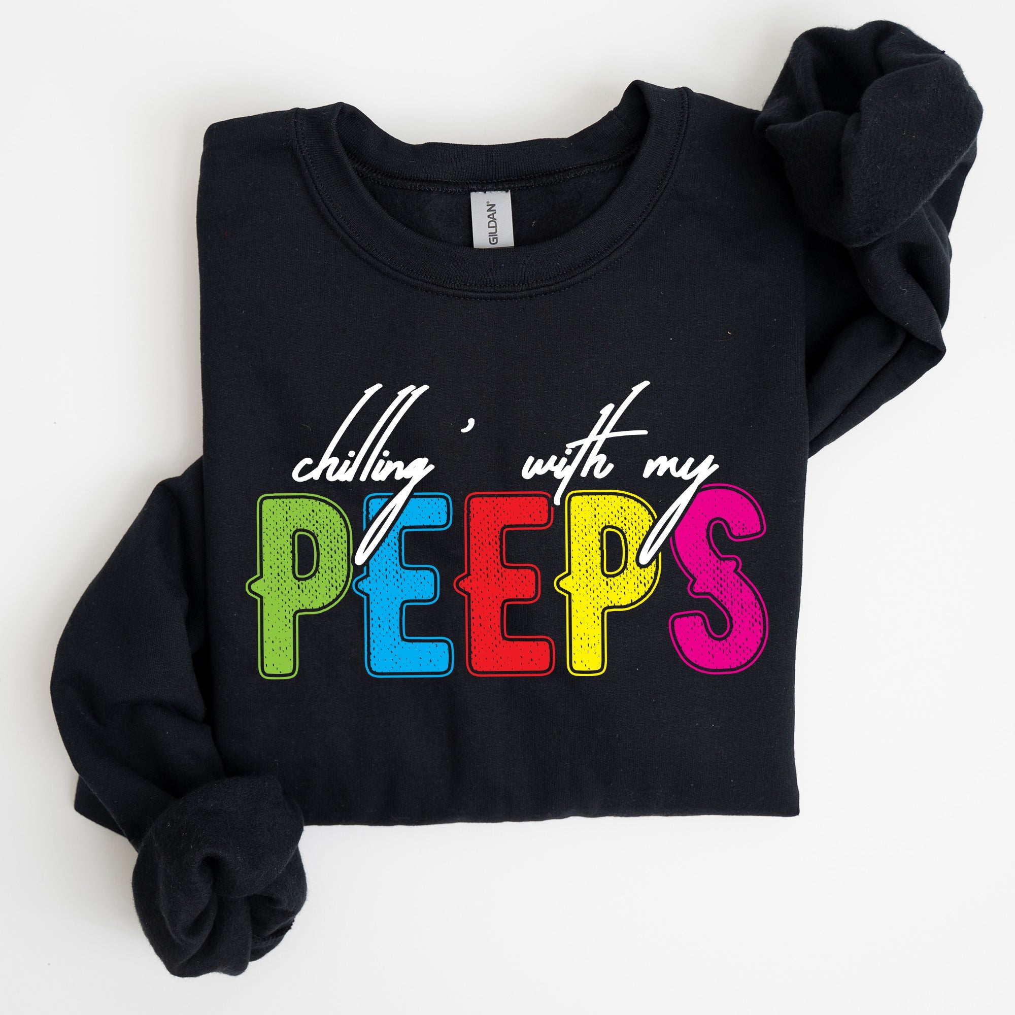 Chilling With My Peeps Easter Retro Candy Nostalgia Print Design Holiday Edition Sweatshirt