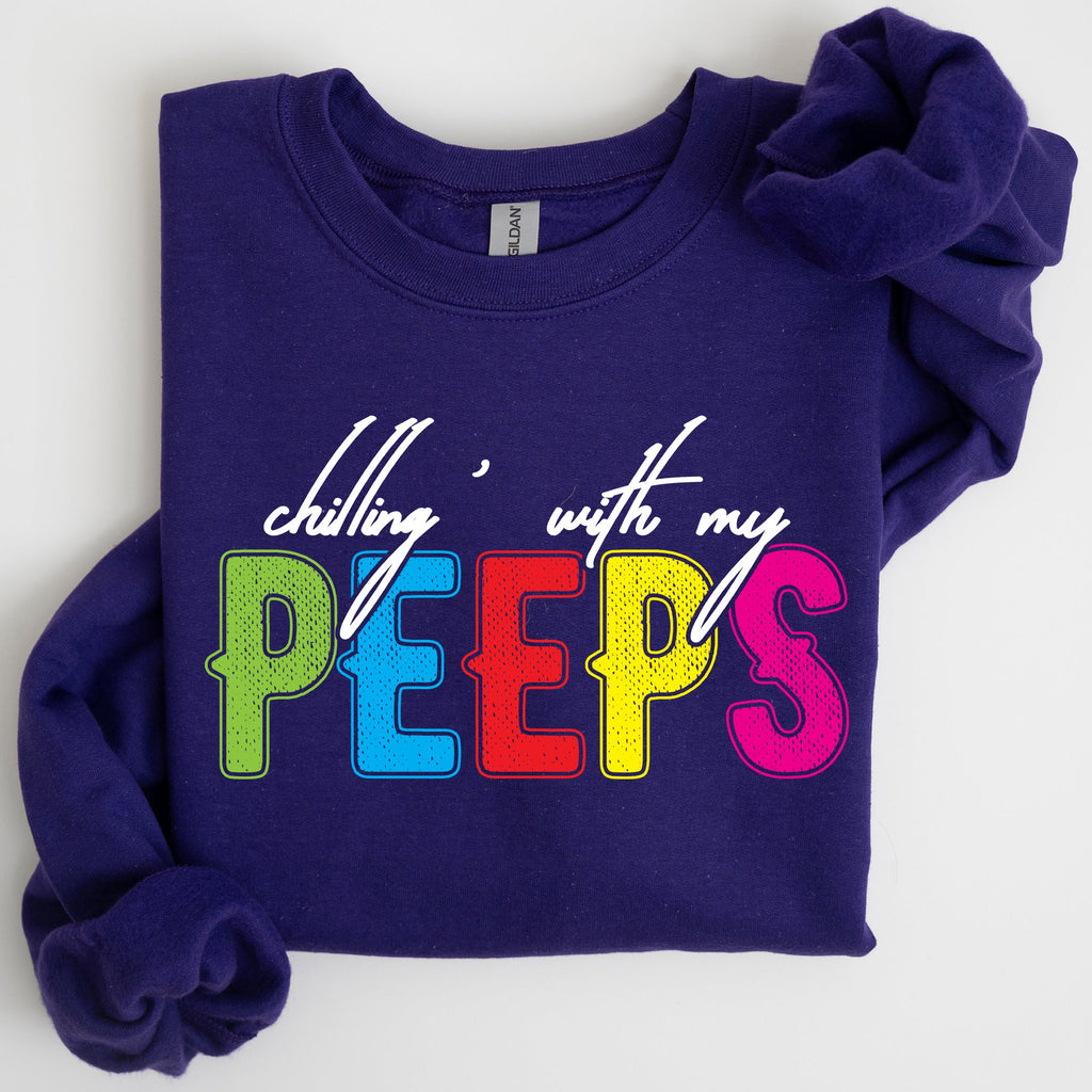 Chilling With My Peeps Easter Retro Candy Nostalgia Print Design Holiday Edition Sweatshirt