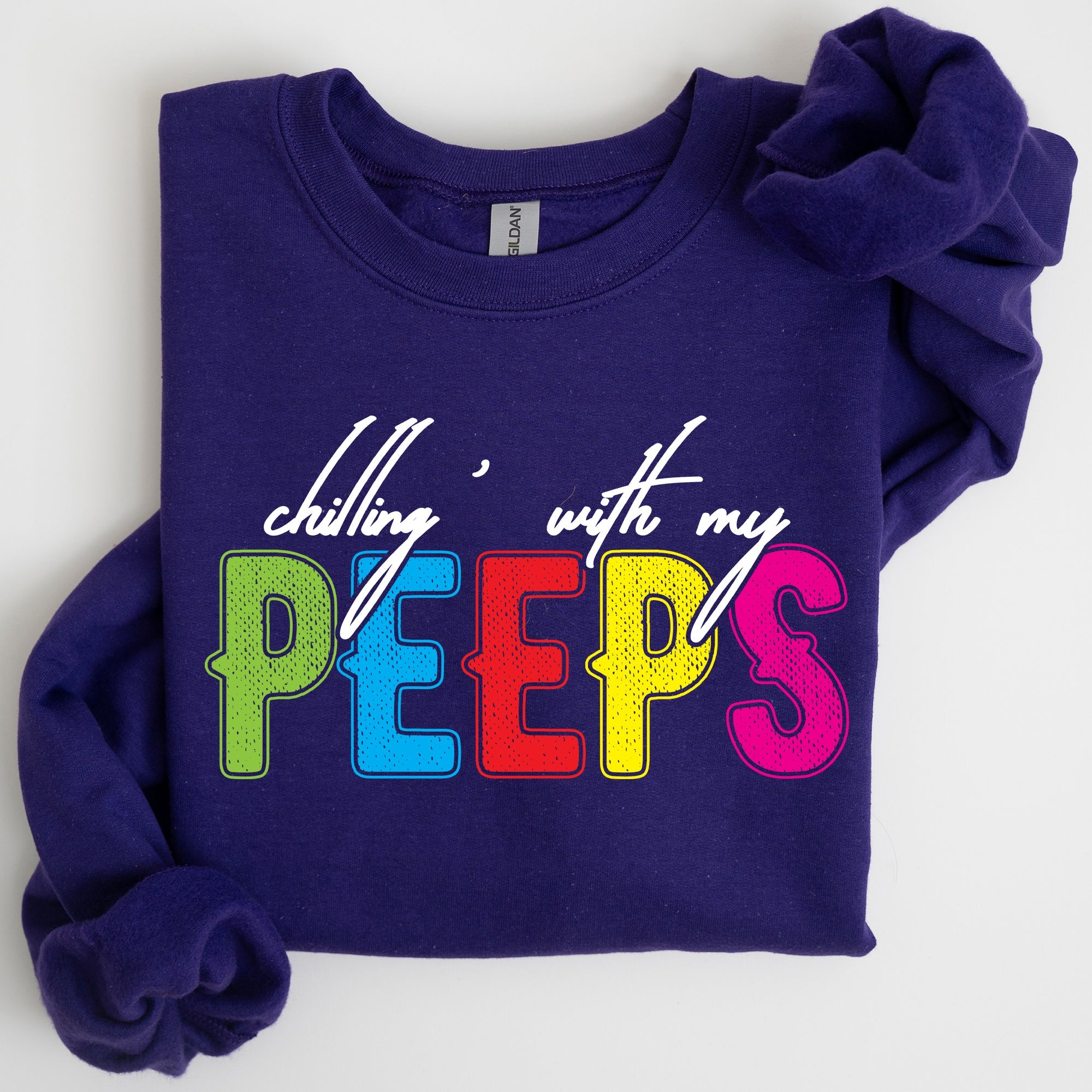 Chilling With My Peeps Easter Retro Candy Nostalgia Print Design Holiday Edition Sweatshirt