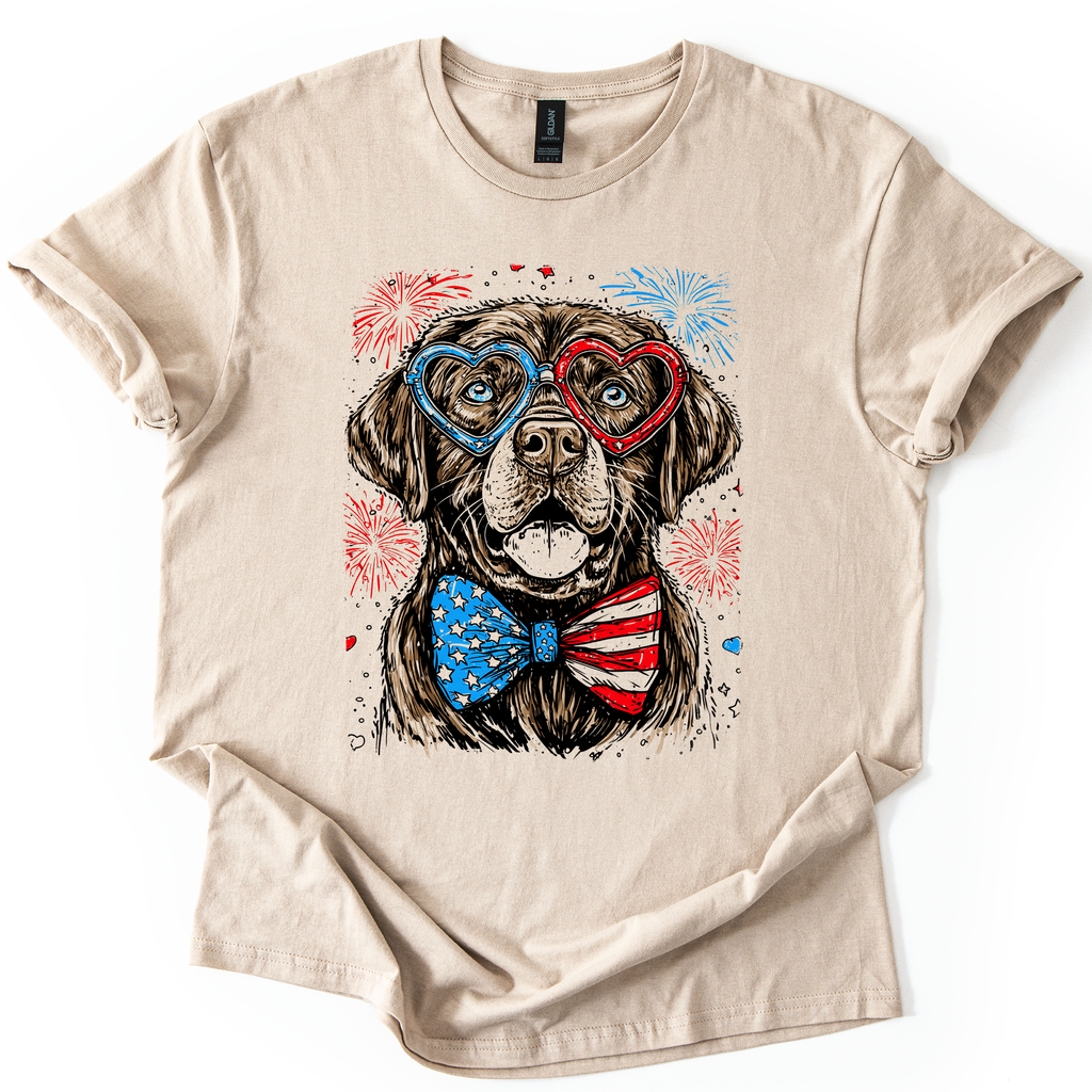 Chocolate Labrador Patriotic Dog USA America Fourth Of July Pet Lover Flag Edition Graphic Tee