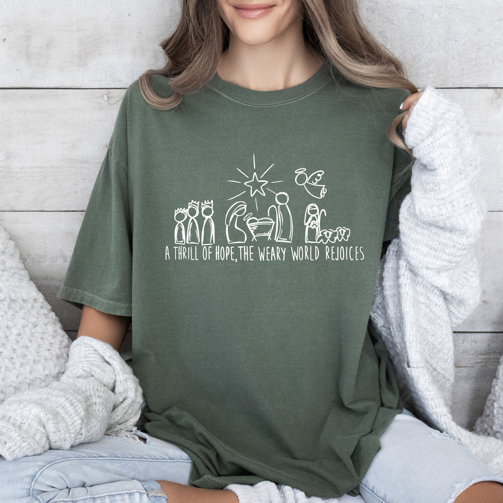 A Thrill Of Hope Retro Nativity Christmas Scene Illustration Artwork Comfort Colors Tee