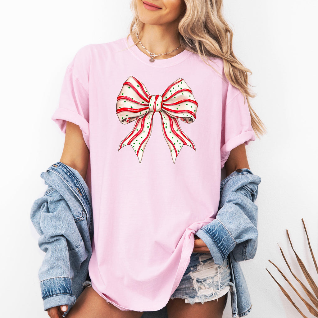 Christmas Cake Bow Ribbon Coquette Winter Santa Snow Holiday Edition Comfort Colors Tee