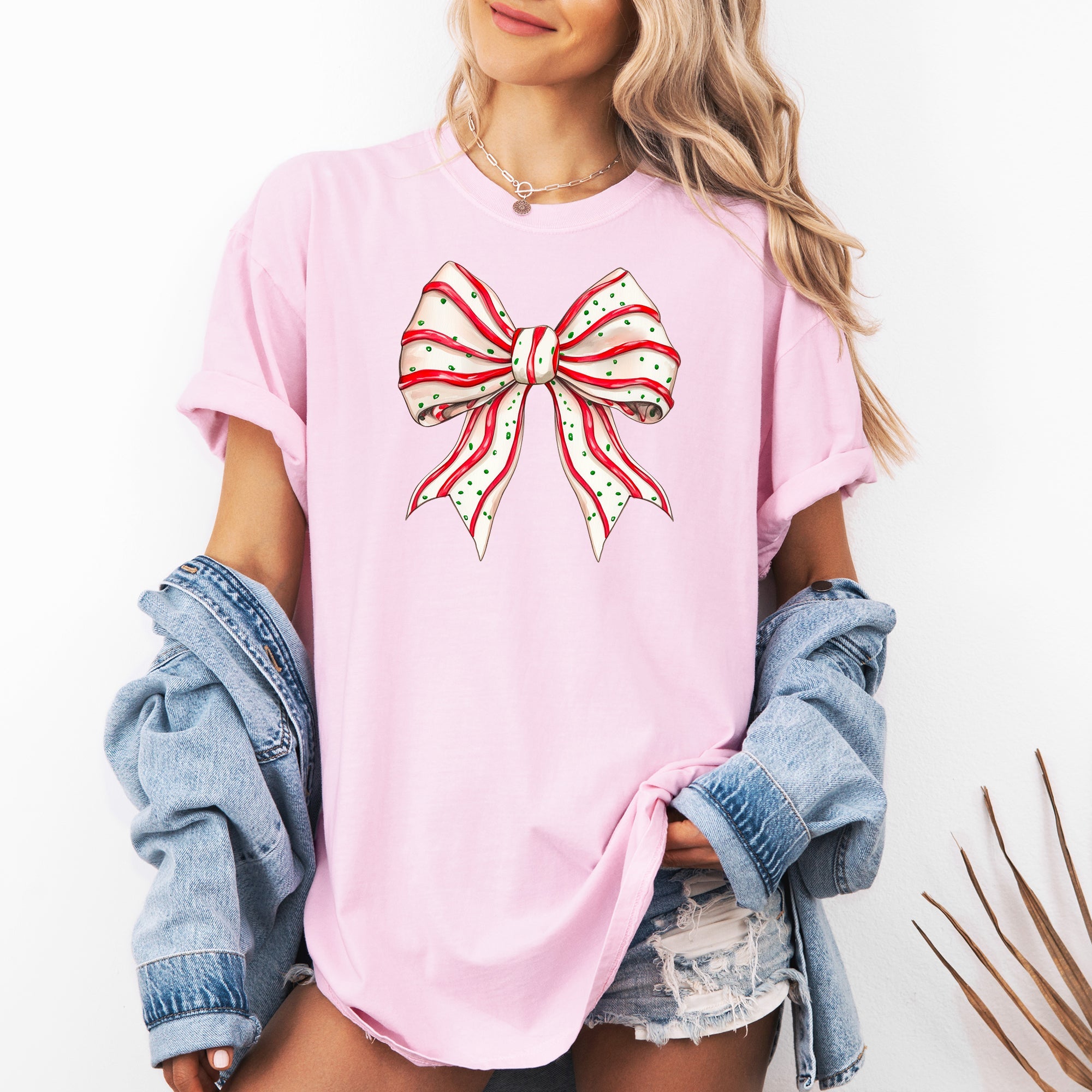 Christmas Cake Bow Ribbon Coquette Winter Santa Snow Holiday Edition Comfort Colors Tee