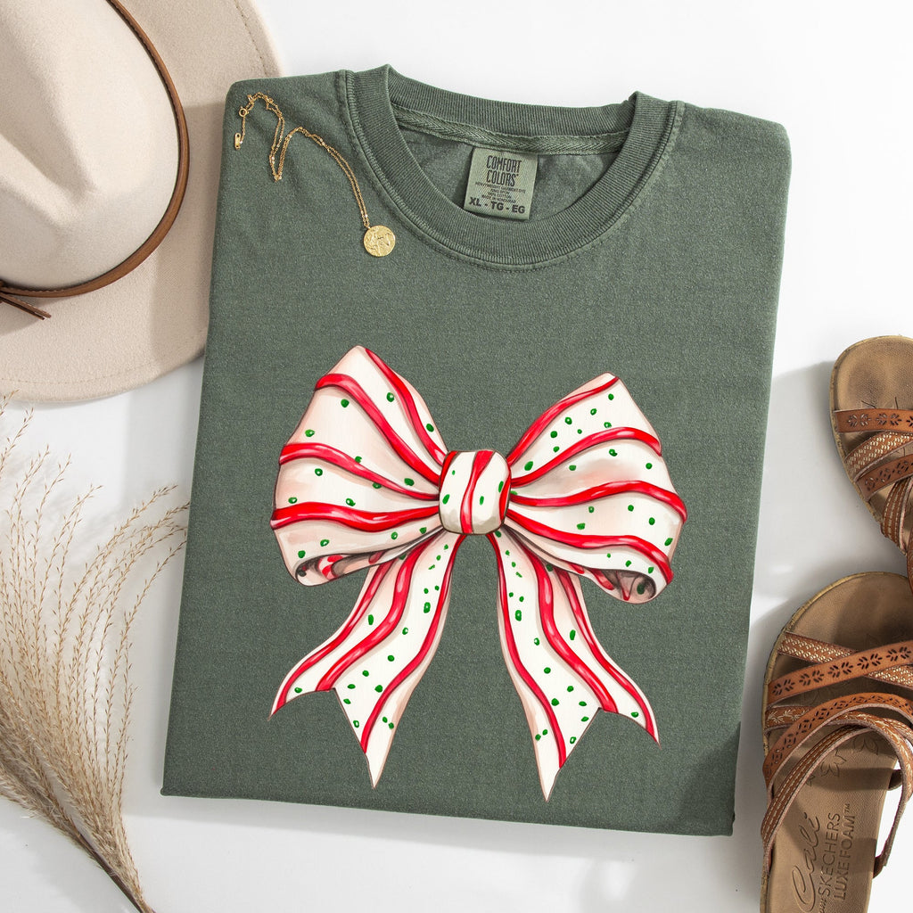 Christmas Cake Bow Ribbon Coquette Winter Santa Snow Holiday Edition Comfort Colors Tee
