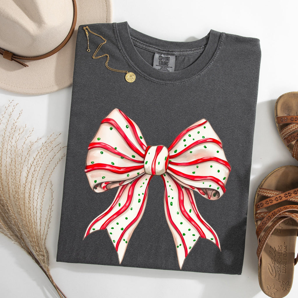 Christmas Cake Bow Ribbon Coquette Winter Santa Snow Holiday Edition Comfort Colors Tee