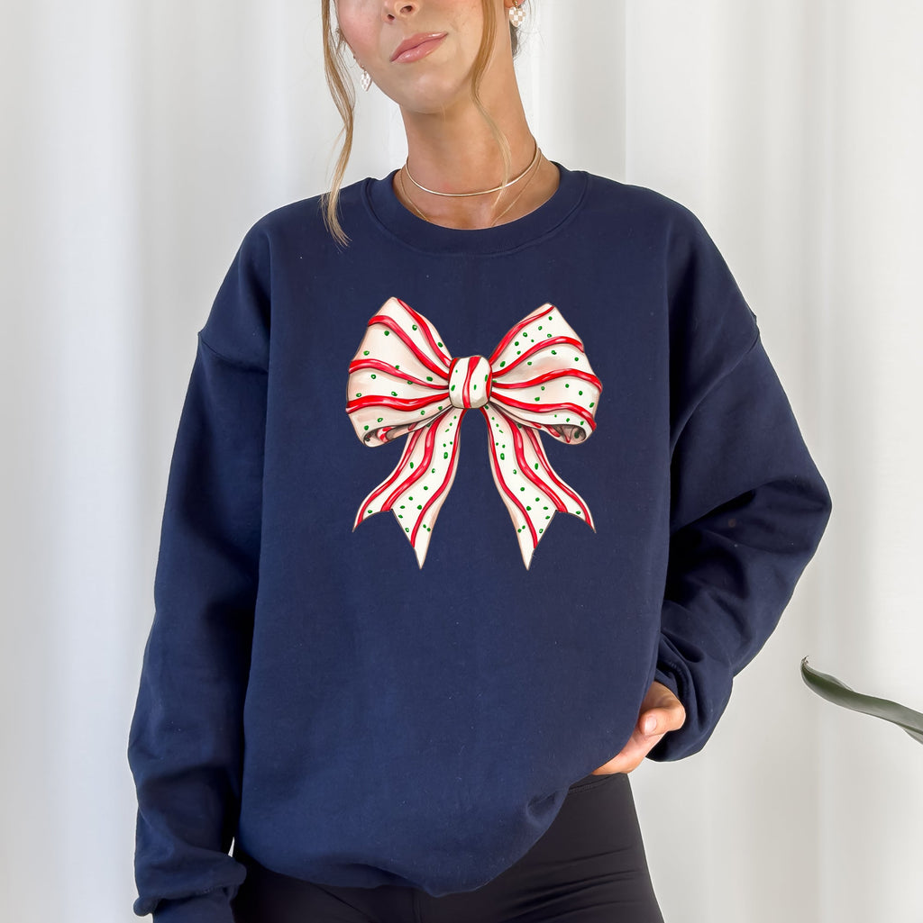 Christmas Cake Bow Ribbon Coquette Santa Snow Winter Festive Cozy Holiday Sweatshirt