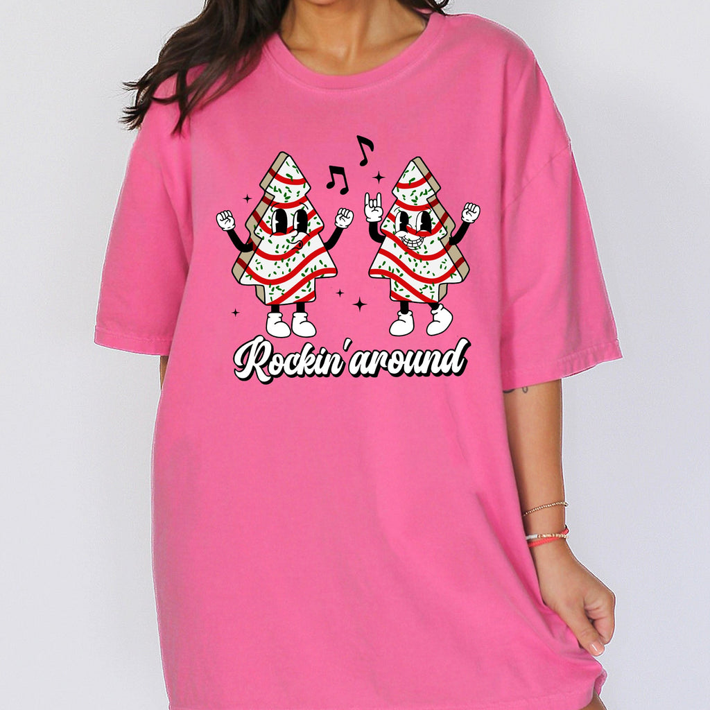 Rockin Around Christmas Carols Pocket Santa Snow Xmas Cakes Joy Comfort Colors Tee