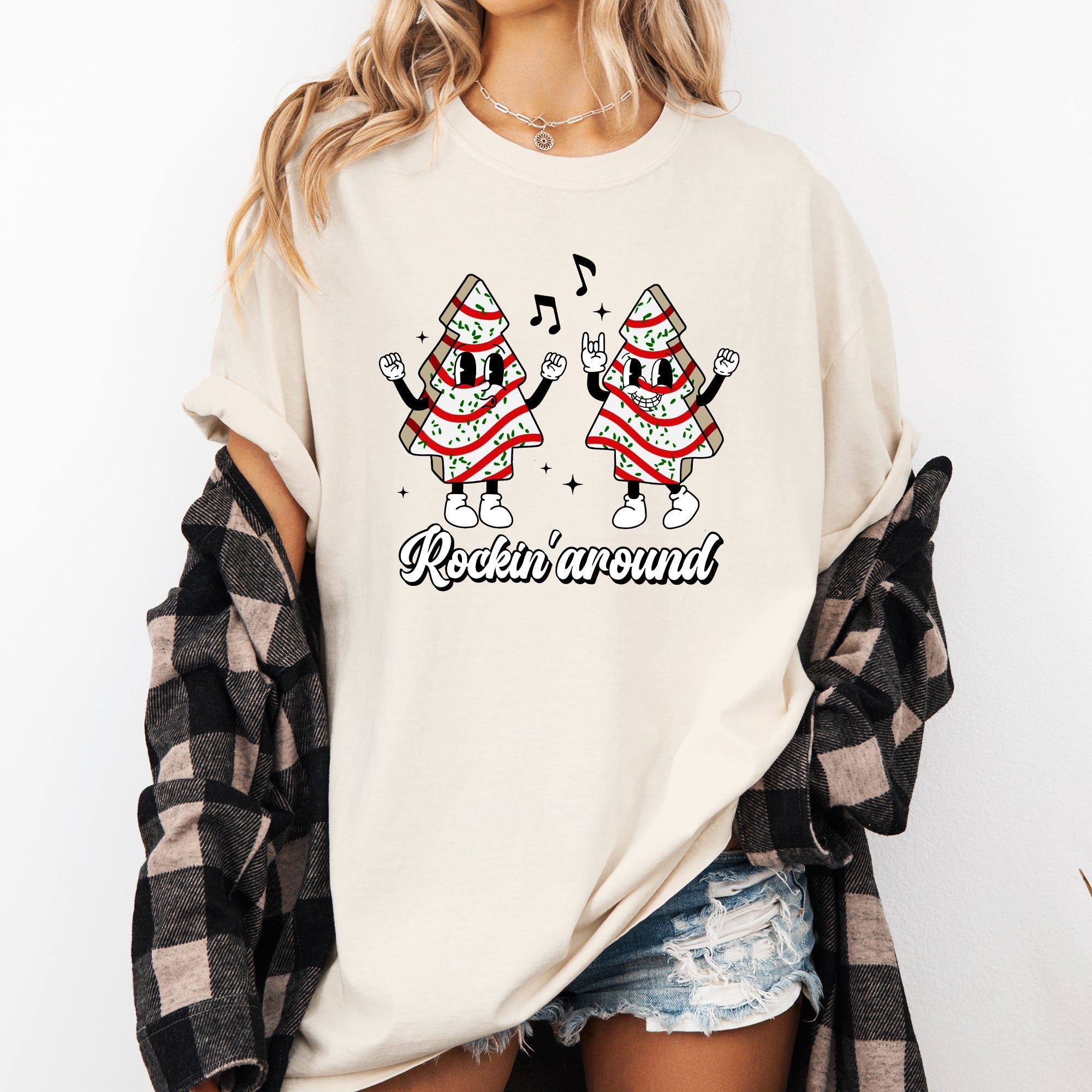 Rockin Around Christmas Carols Pocket Santa Snow Xmas Cakes Joy Comfort Colors Tee