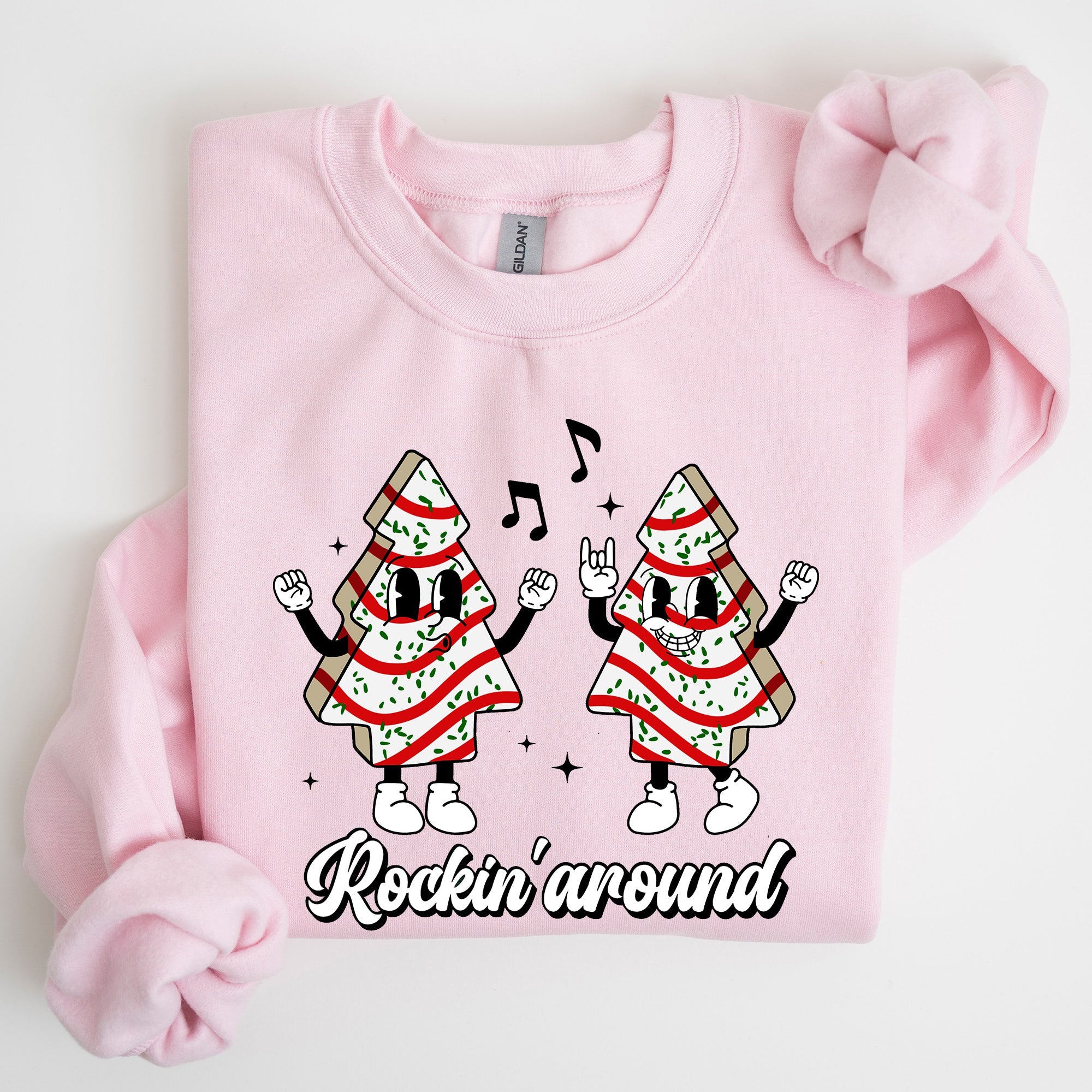 Rockin Around Christmas Carols Santa Snow Winter Xmas Festive Pocket Sweatshirt Cozy Holiday Seasonal Illustrated
