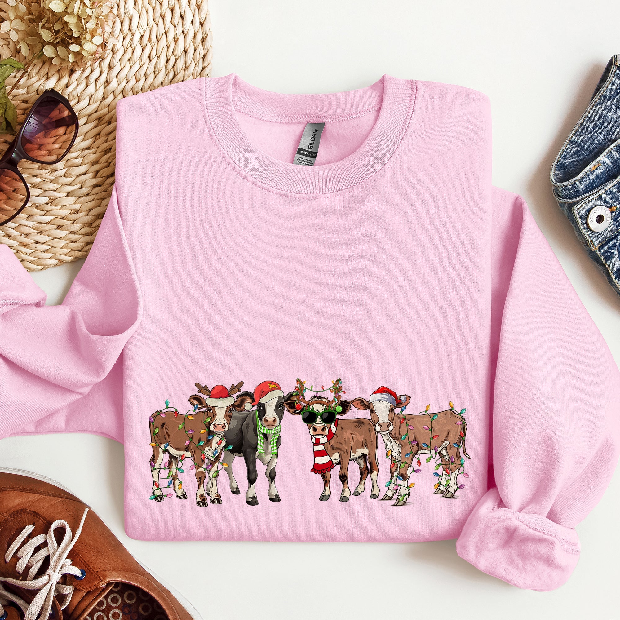 Christmas Calves Cow Lovers Santa Farm Life Holiday Farmhouse Festive Cheer Sweatshirt