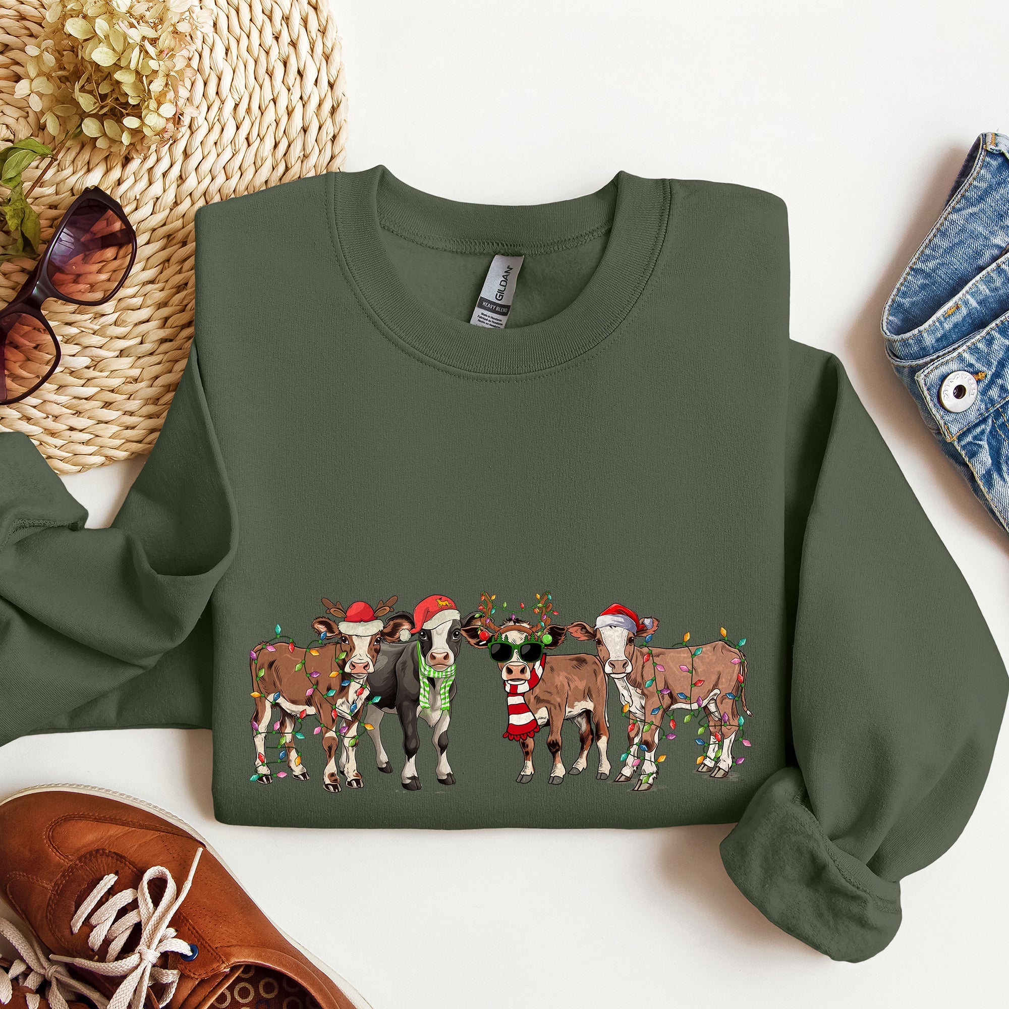 Christmas Calves Cow Lovers Santa Farm Life Holiday Farmhouse Festive Cheer Sweatshirt
