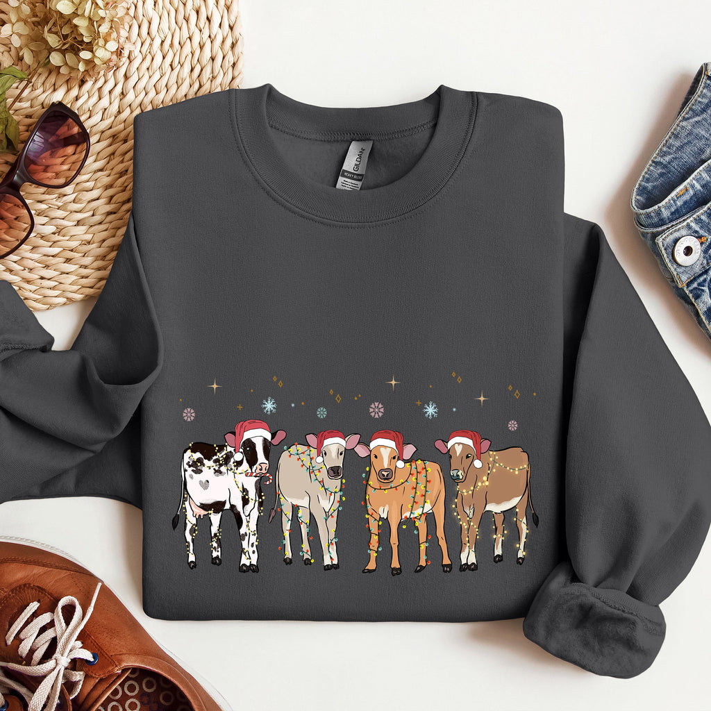 Christmas Calves Holstein Cow Lovers Santa Farm Life Cozy Farmyard Holiday Edition Sweatshirt