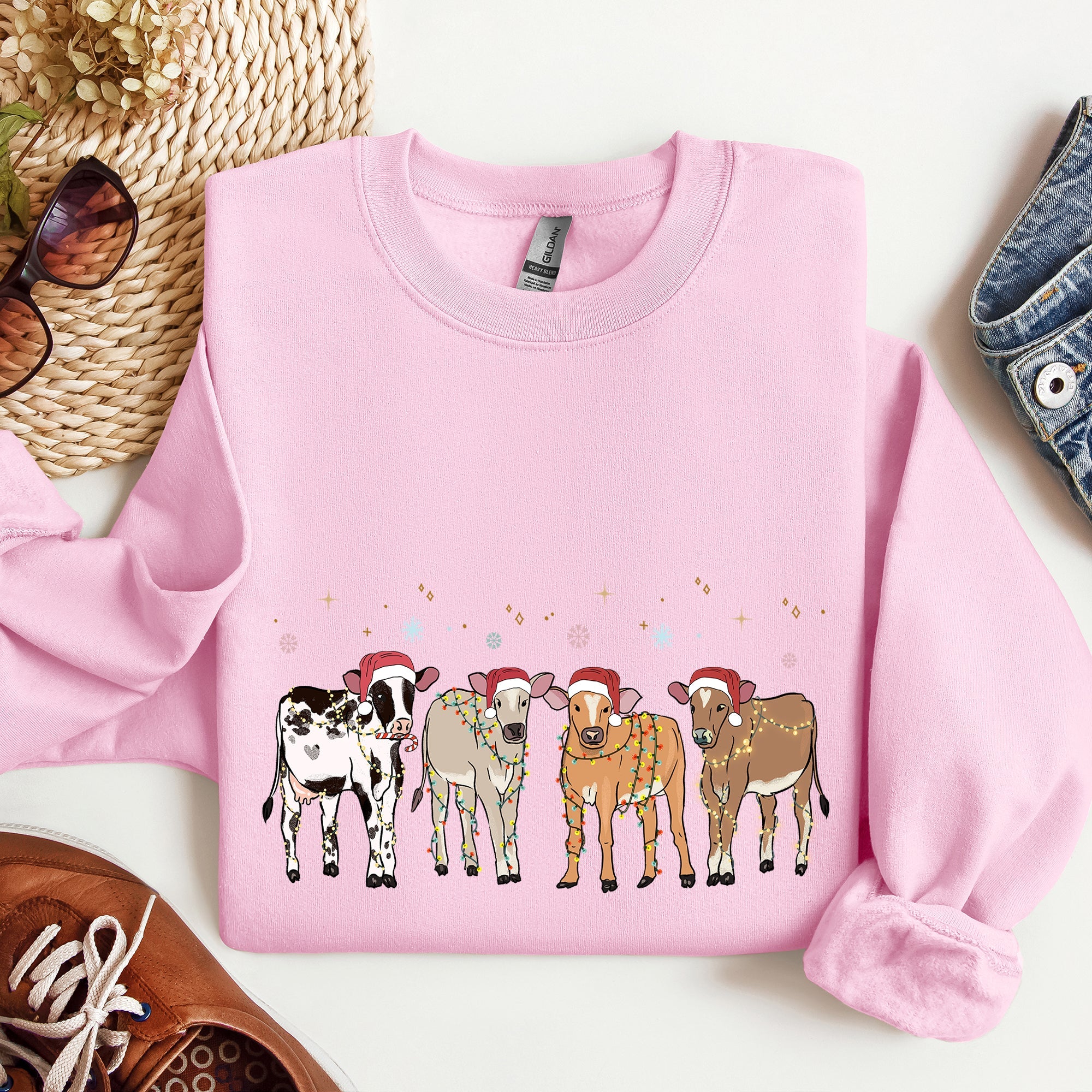 Christmas Calves Holstein Cow Lovers Santa Farm Life Cozy Farmyard Holiday Edition Sweatshirt