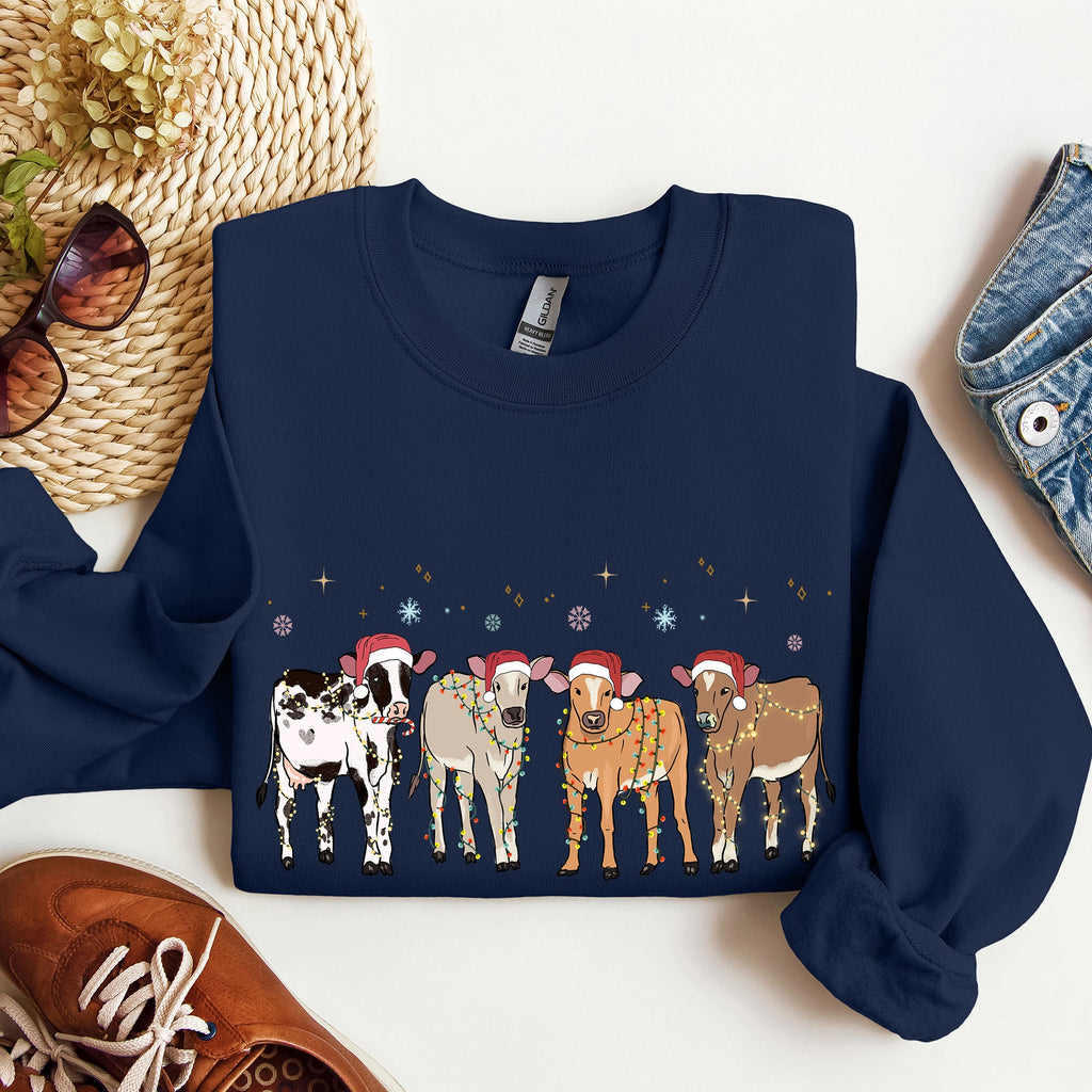 Christmas Calves Holstein Cow Lovers Santa Farm Life Cozy Farmyard Holiday Edition Sweatshirt