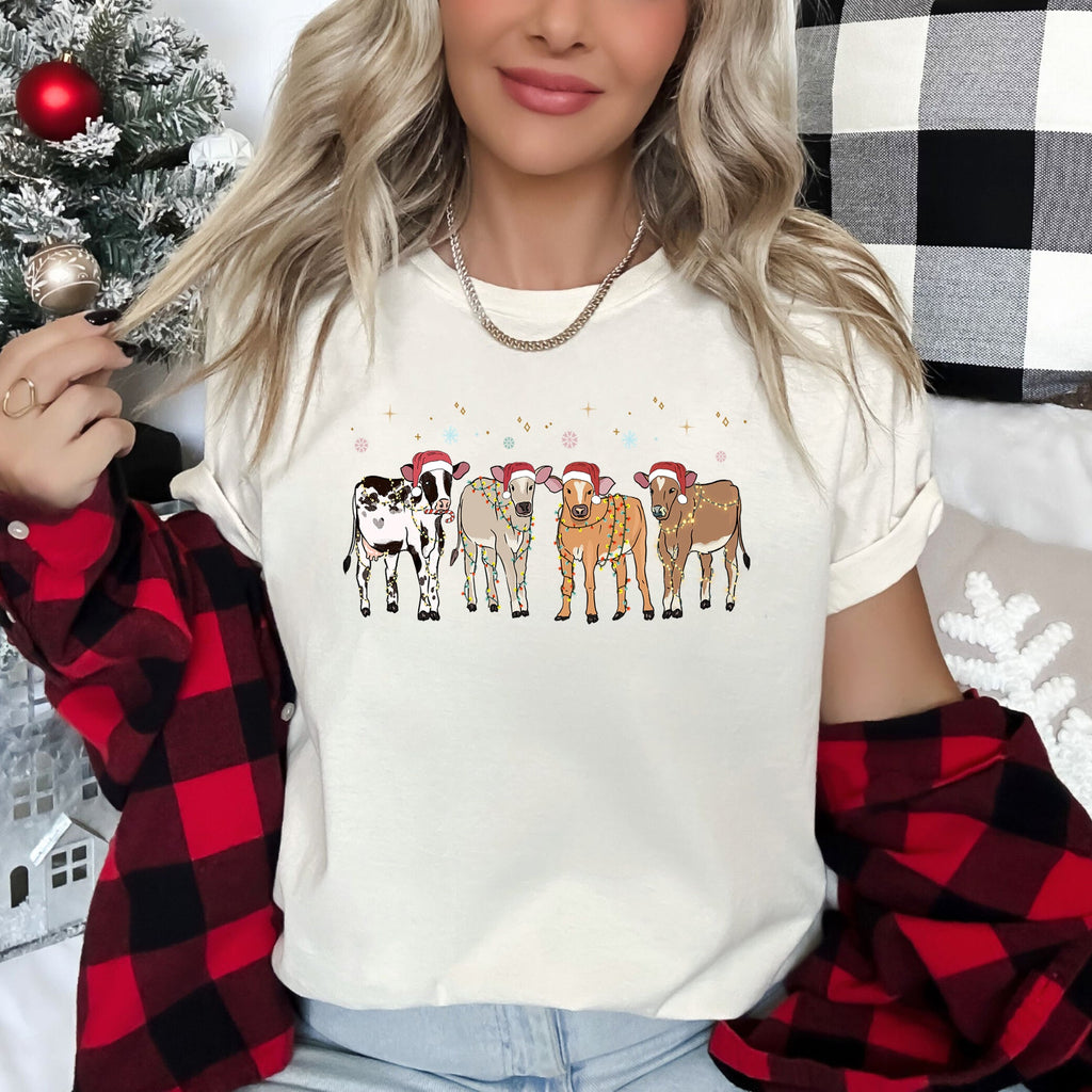 Christmas Calves Holstein Cow Lovers Santa Farm Life Festive Edition Graphic Tee