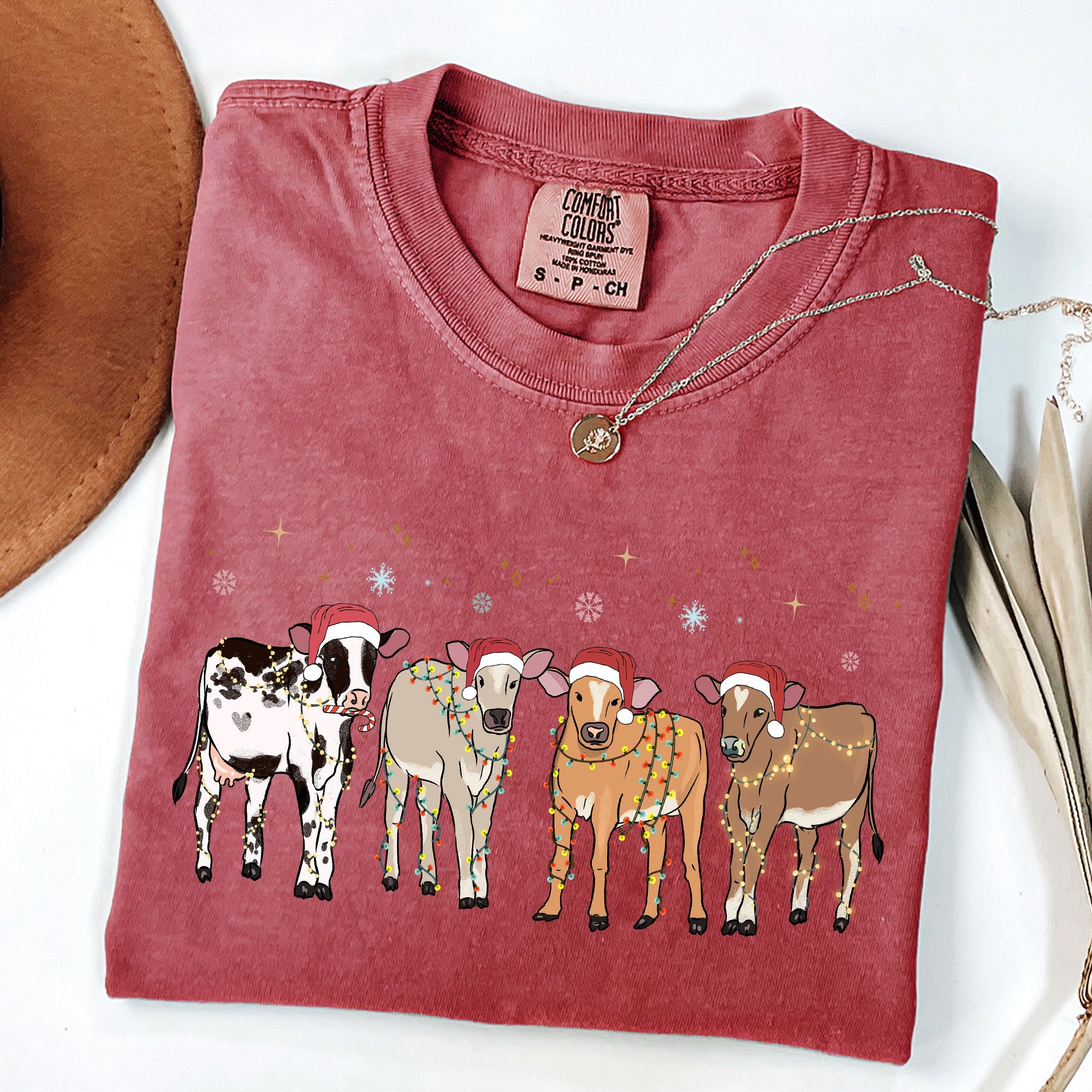 Christmas Calves Holstein Santa Farm Life Winter Snow Xmas Cozy Holiday Edition Comfort Colors Tee