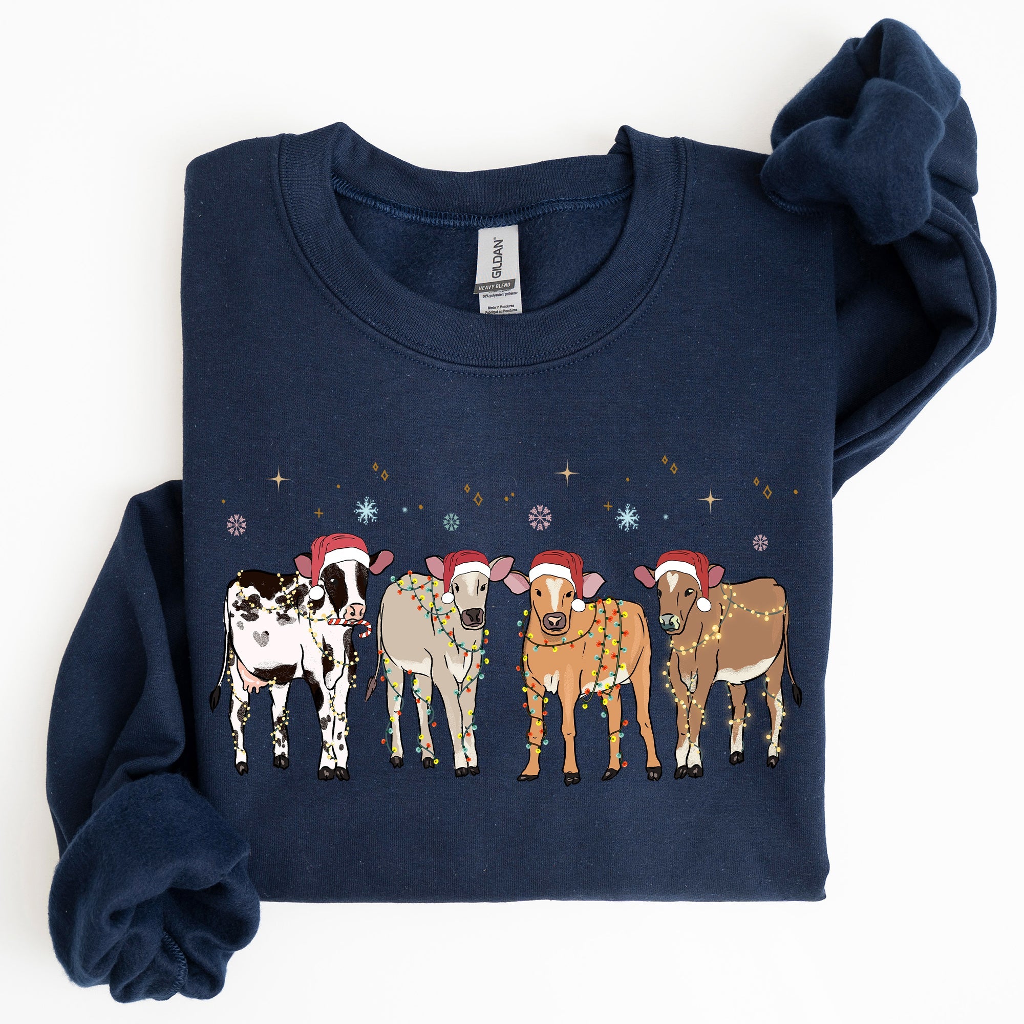Christmas Calves Holstein Cow Lovers Santa Farm Life Winter Snow Xmas Sweatshirt