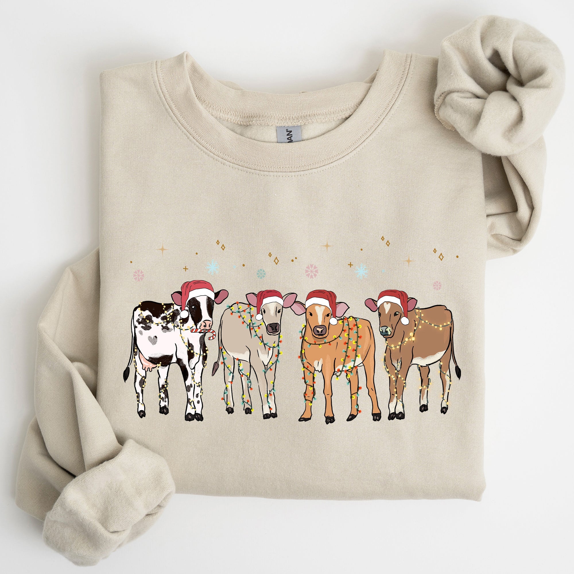 Christmas Calves Holstein Cow Lovers Santa Farm Life Winter Snow Xmas Sweatshirt