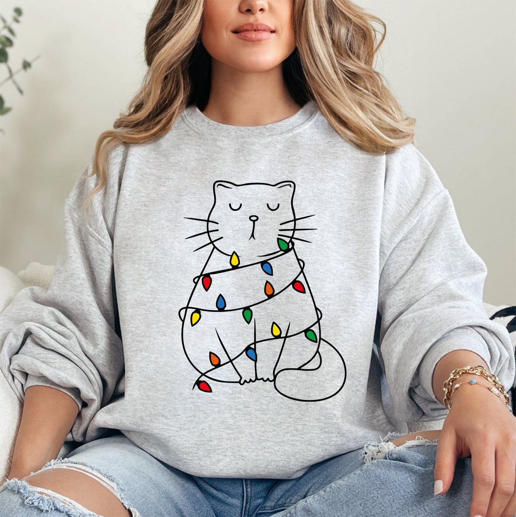 Christmas Cat Lights Santa Feline Cat Lover Festive Holiday Cozy Warm Winter Nights Sweatshirt