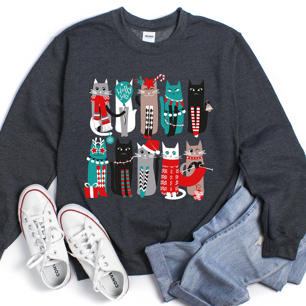 Christmas Cats Festive Feline Artwork For Cat Lovers With Cozy Holiday Spirit Sweatshirt