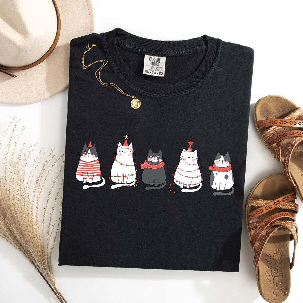 Christmas Cats Kitties Cat Lovers Santa Winter Snow Xmas Edition Comfort Colors Tee