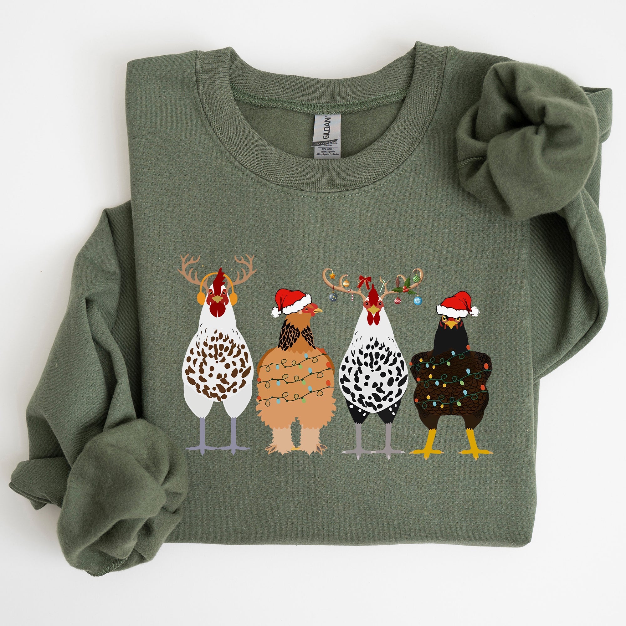 Christmas Chickens In A Row Santa Farm Life Winter Snow Xmas For Chicken Lovers Sweatshirt
