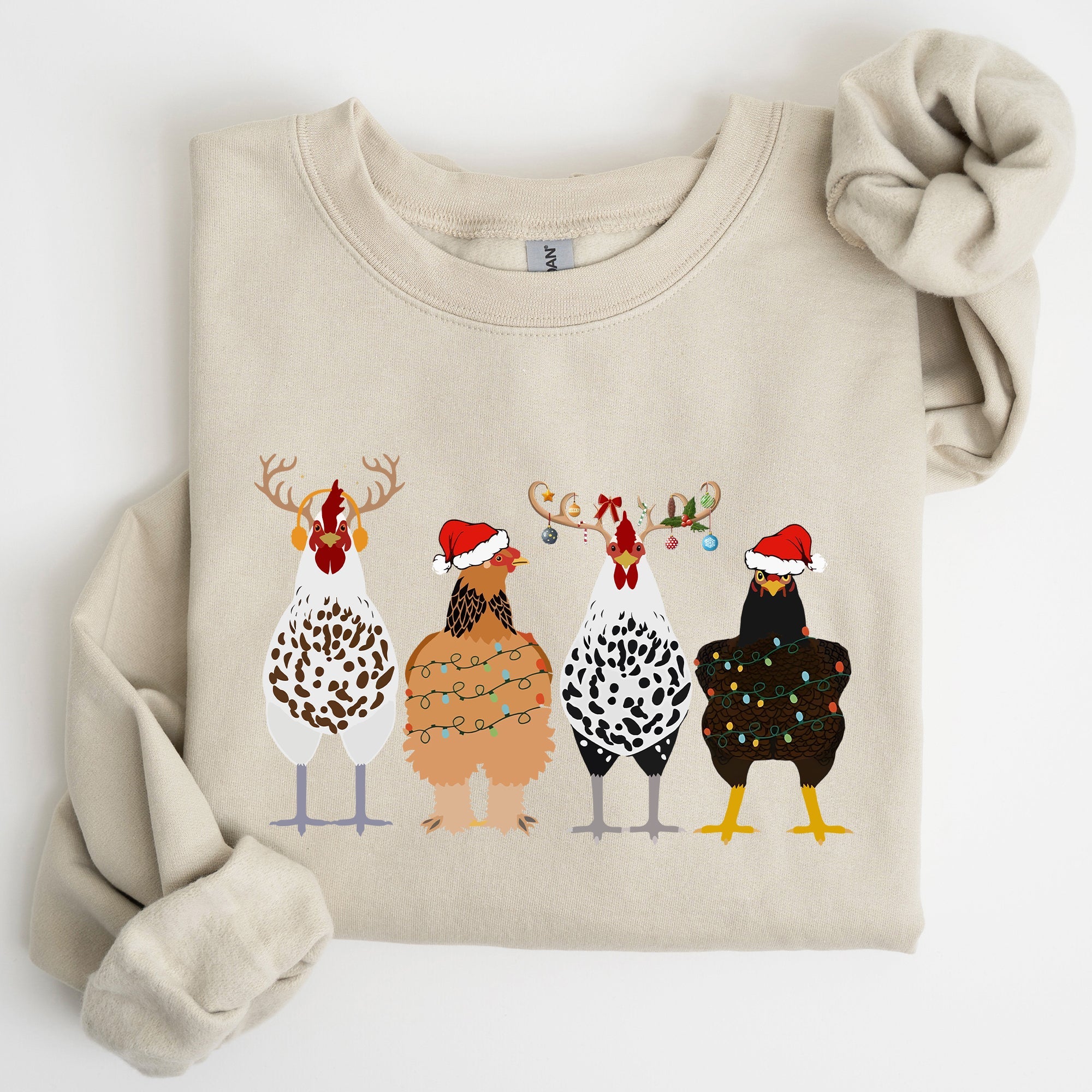 Christmas Chickens In A Row Santa Farm Life Winter Snow Xmas For Chicken Lovers Sweatshirt