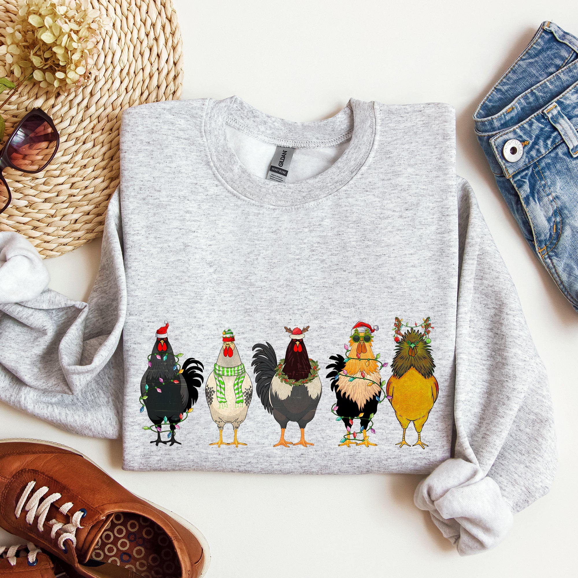 Christmas Chickens, Chicken Lovers, Santa, Farm Life Holiday Edition Collection Sweatshirt