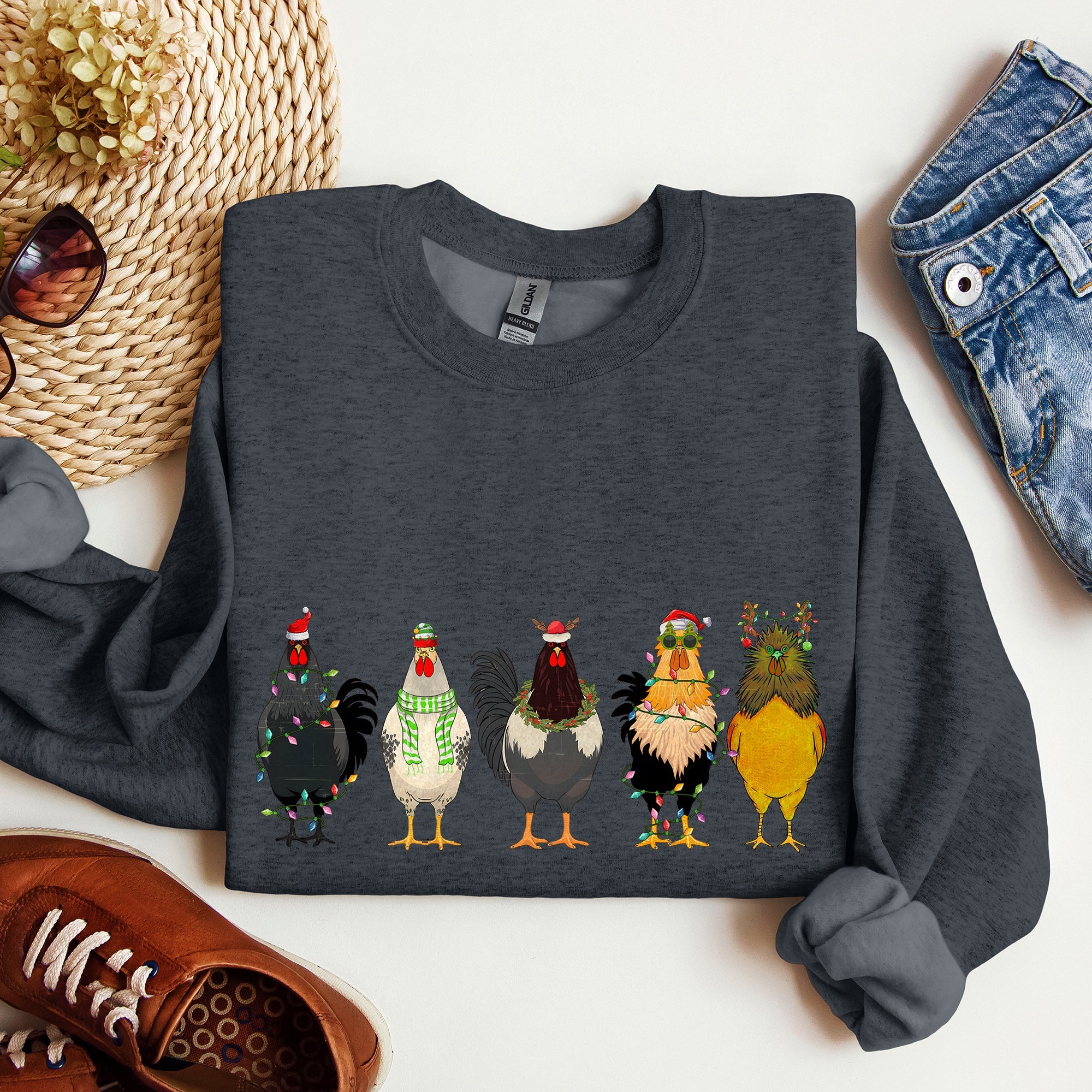 Christmas Chickens, Chicken Lovers, Santa, Farm Life Holiday Edition Collection Sweatshirt