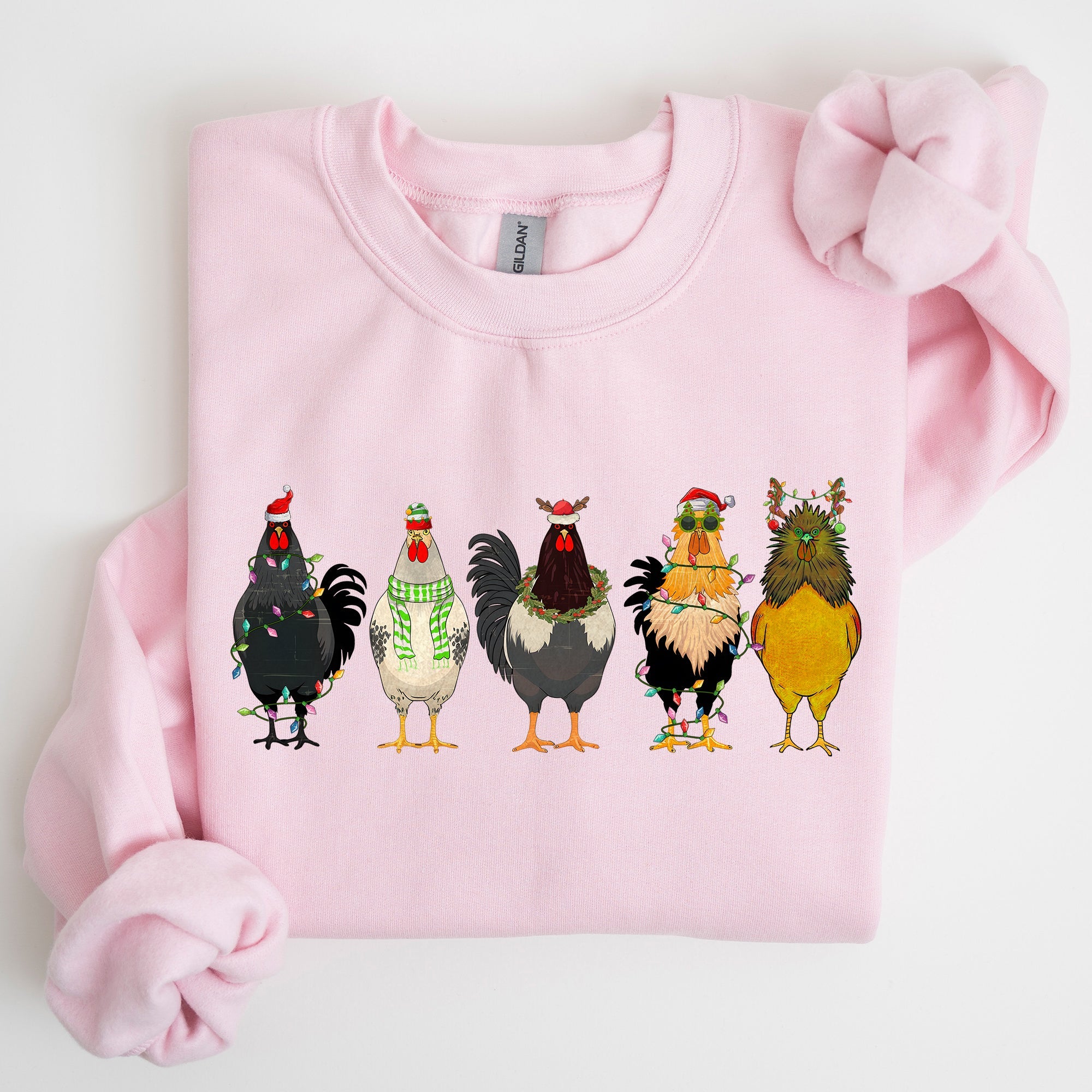 Christmas Chickens Santa Farm Life Winter Snow Cozy Farmhouse Holiday Scene Sweatshirt