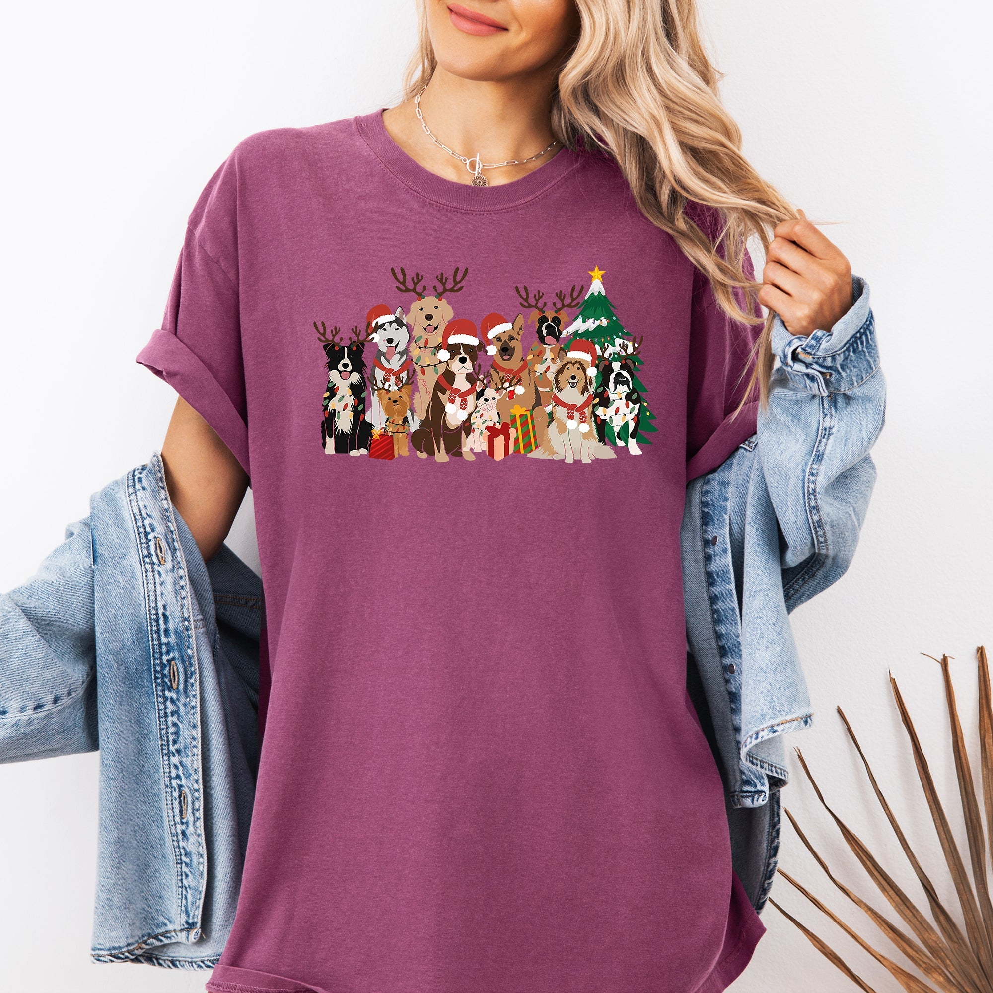 Christmas Dogs Antlers Reindeer Santa Dog Lover Holiday Edition Comfort Colors Tee