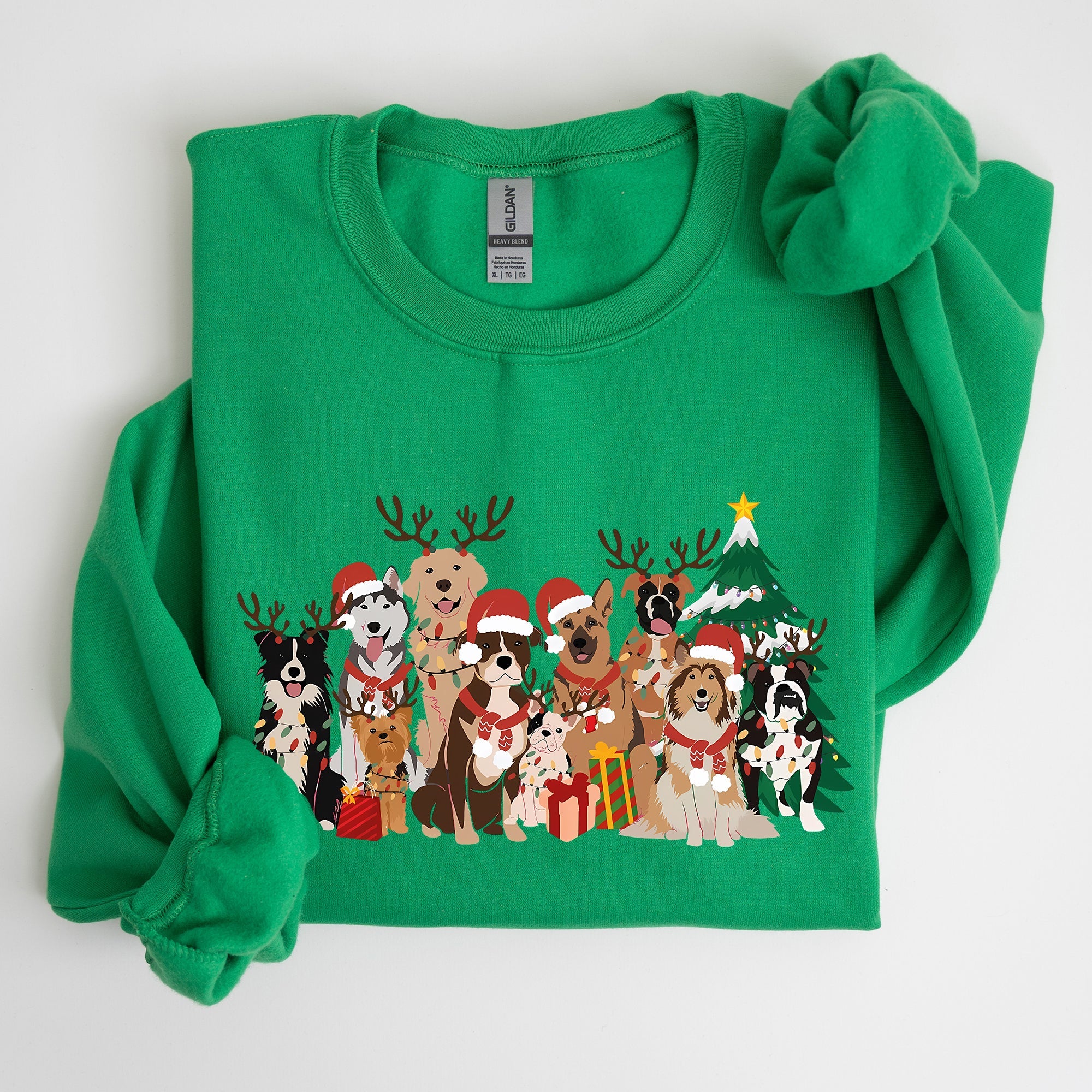 Christmas Dogs Antlers Reindeer Santa Claus Dog Lover Holiday Scene Festive Sweatshirt